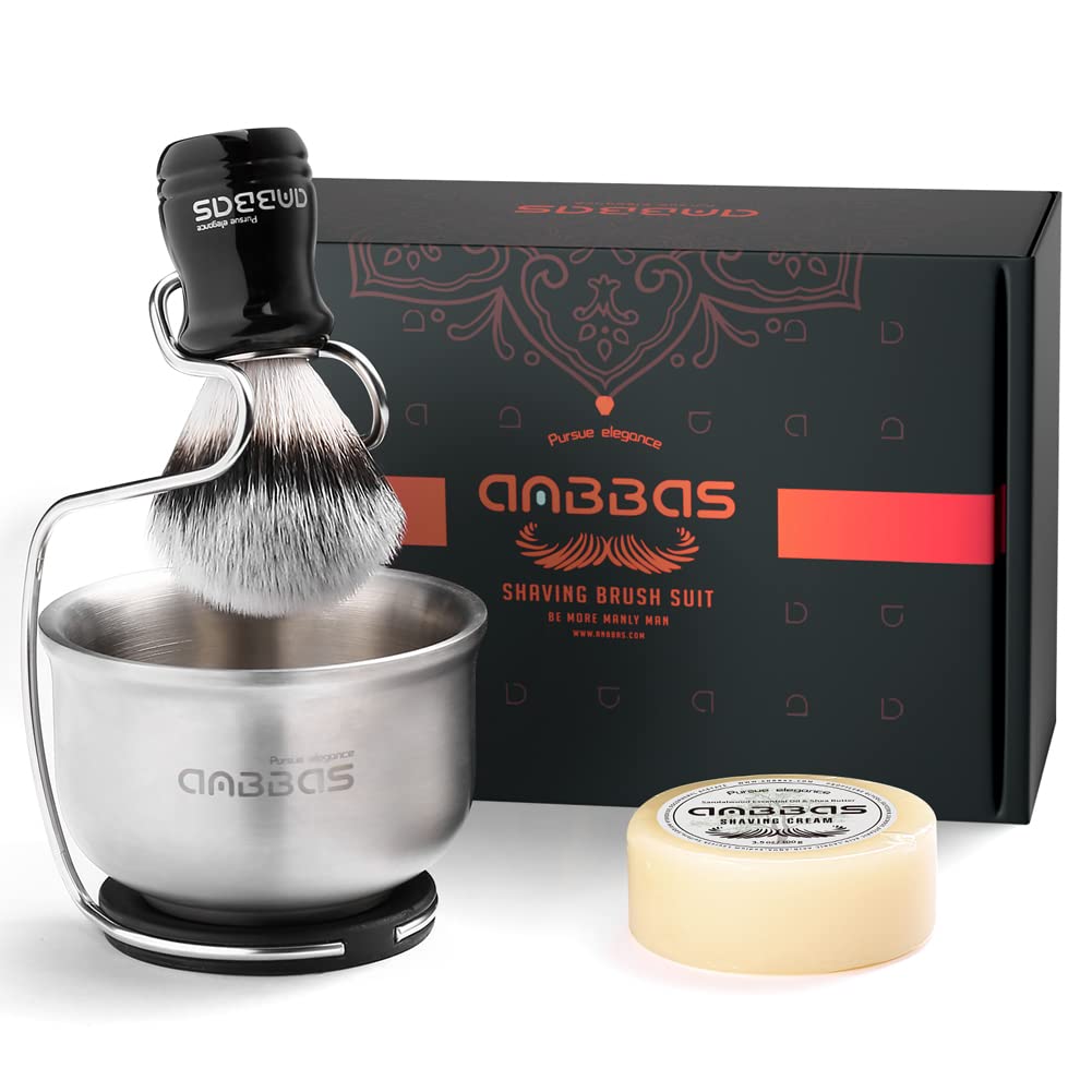 Anbbas Synthetic Badger Shaving Brush Set, 4IN1 Shaving Kit with Stainless Steel Shaving Stand and Lathering Foam Bowl, 3.5OZ Natural Shaving Soap Beauty and Personal Care Anbbas