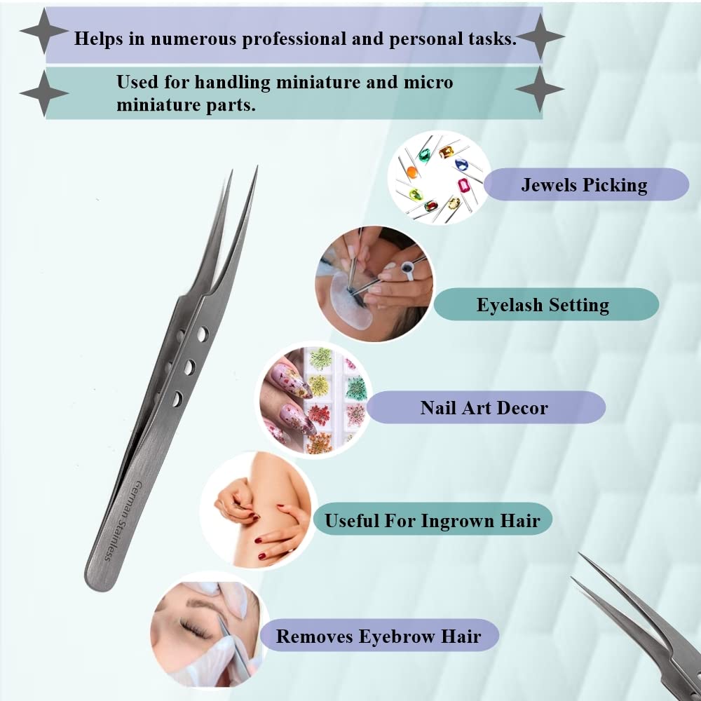 Professional Stainless Steel Tweezers 4.75" with Fine Precision Tips & Fenestrated Handle Suitable for Facial Hair, Splinter and Ingrown Hair Removal Beauty and Personal Care HIGH TECH INSTRUMENTS