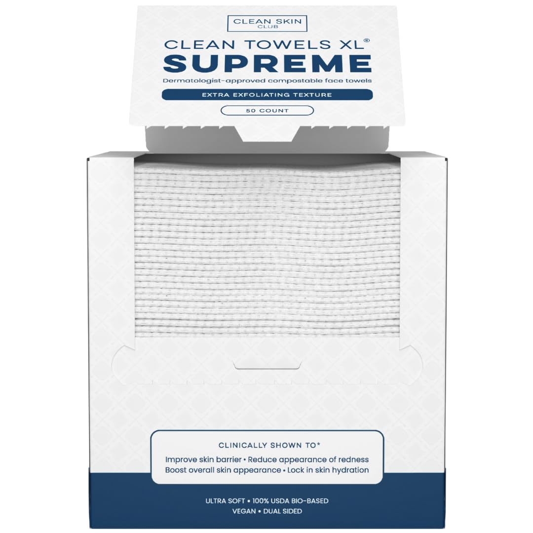 Clean Skin Club Clean Towels XL® Supreme, 100% USDA Biobased Face Towel, Disposable Face Towelette, Eczema Association Accepted, Thicker Textured Dry Beauty & Personal Care CLEAN SKIN CLUB