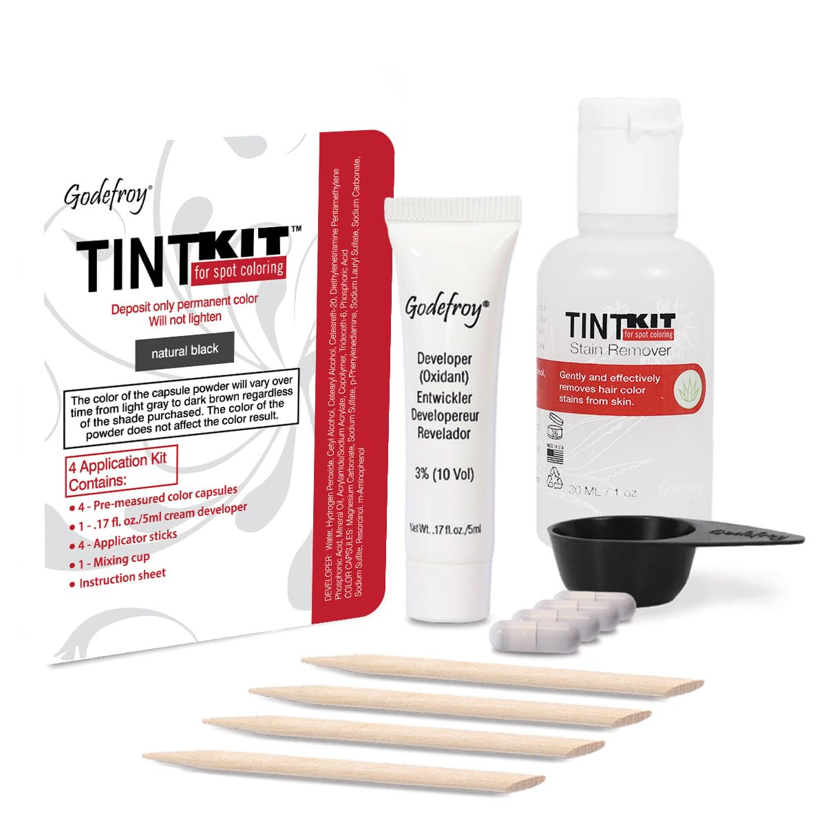 Godefroy Hair Color Tint Kit 4 Application and 1 oz Coloring Stain Remover Combo, Complete Coverage of Gray Hair Roots, Salon Quality Results Beauty & Personal Care Godefroy