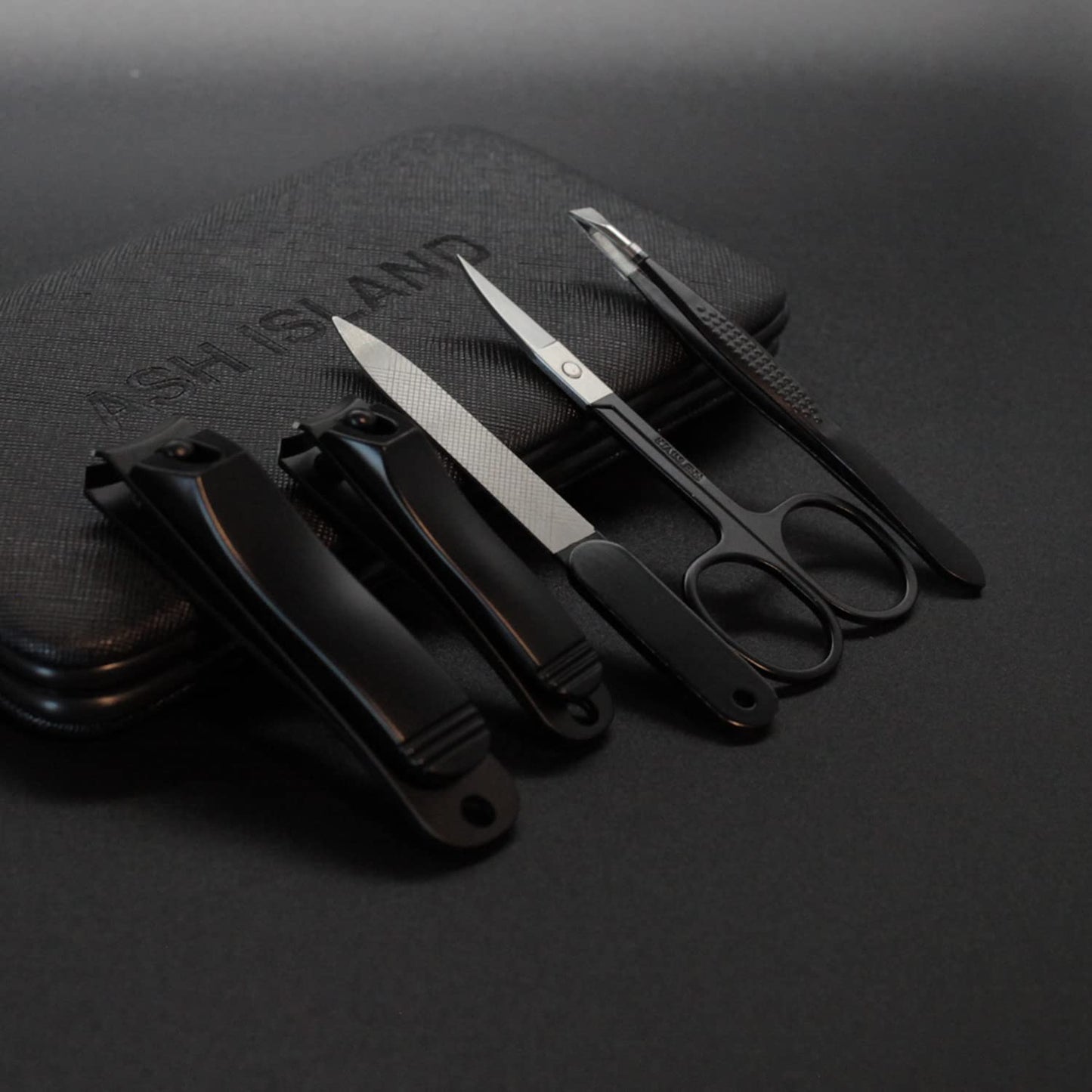 ASH ISLAND Nail Clippers Set - Black Stainless 12 in 1 For Men And Women Manicure Pedicure Travel Kit Luxury Nail File Sharp Nail Scissors Fingernails Beauty & Personal Care ASH ISLAND