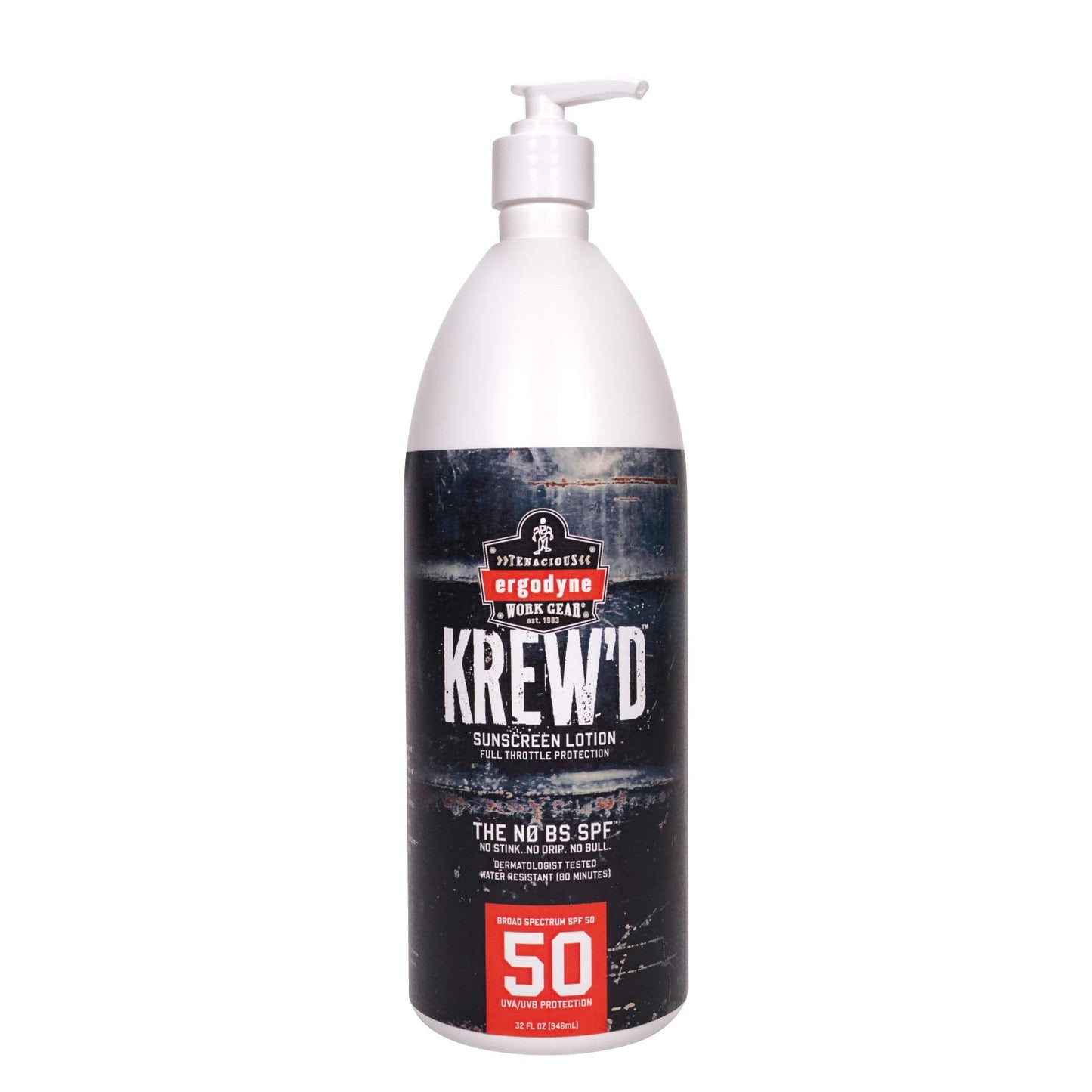 Ergodyne KREW’D 6355 Sunscreen Lotion, Broad Spectrum SPF 50, Water Resistant, 32 oz, White Beauty & Personal Care Ergodyne
