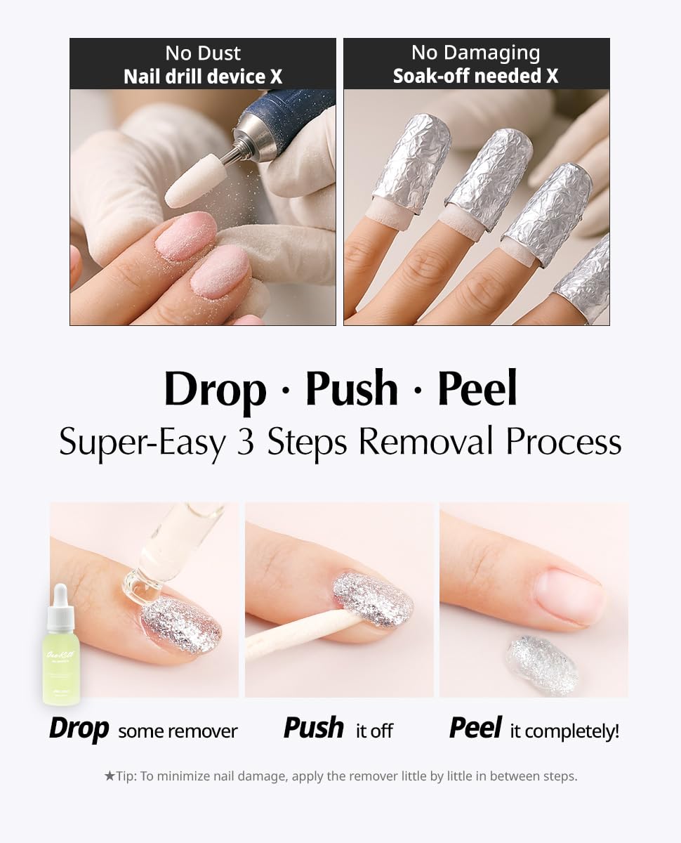 JelloJello Peel-Off Base Gel (10ml) + OneKillGelRemover (30ml) Set Peelable Nail Base, Easy Removal, Self Nail, UV/LED Cure Beauty and Personal Care JelloJello