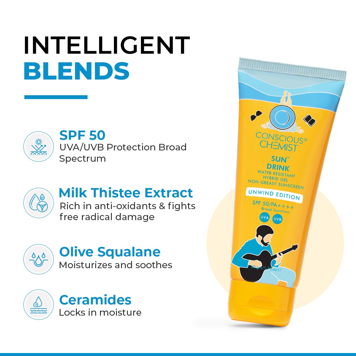 Conscious Chemist® Sun Drink Hybrid SPF 50 PA++++ Sunscreen Unwind Edition | Water Resistant , Ceramides & Milk Thistle Extract | UVA/UVB Protection | Beauty & Personal Care Conscious Chemist