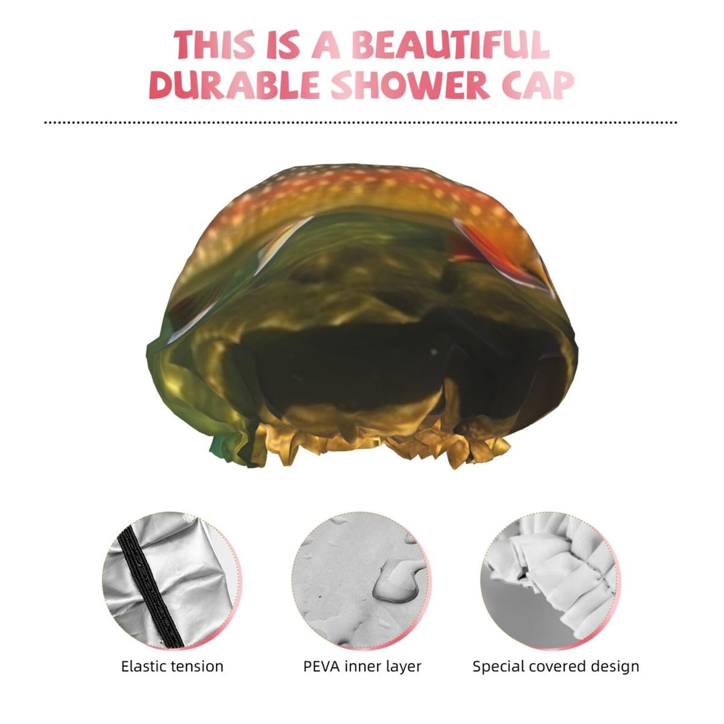 Brook Trout Fly Fishing Shower Cap for Women Men Large Reusable Shower Bonnet Double-Layer Waterproof Bath Caps Elastic Band Hair Hat for All Beauty and Personal Care BWLHJKE