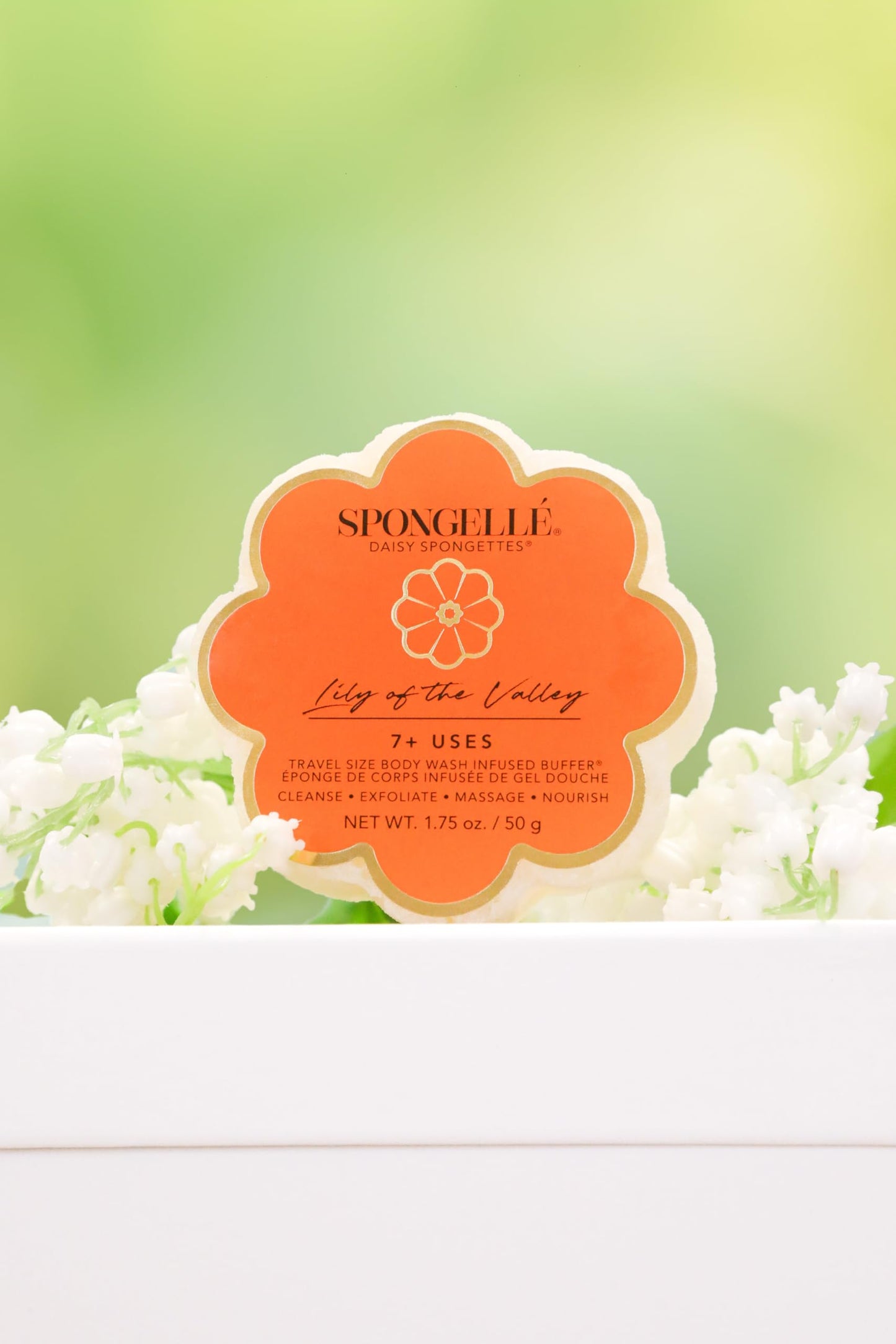 Spongellé Lily of The Valley Daisy Spongette Bath Sponge - Built-in Body Wash & Body Scrubber, Shower Loofah Sponge for Women, Travel Essentials - 7+ Beauty and Personal Care SPONGELLÉ