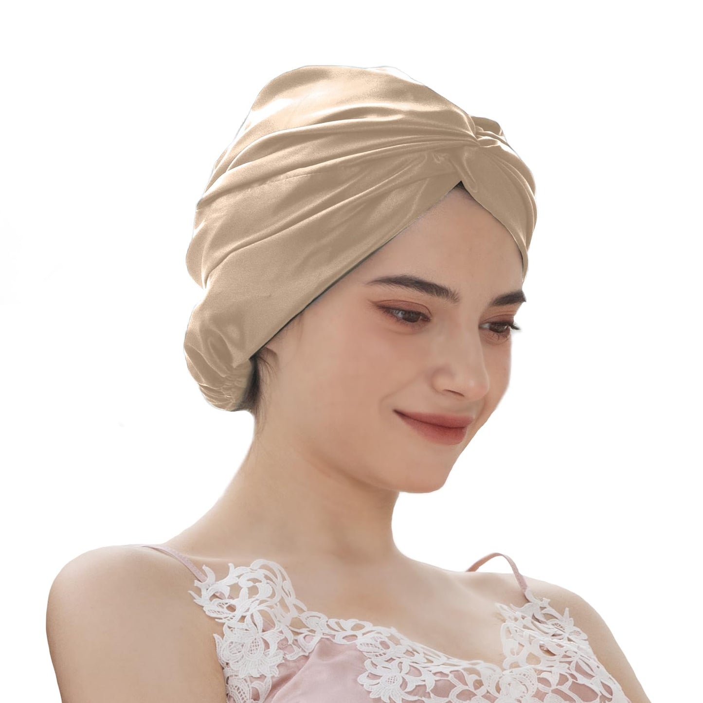 THXSILK 100% Mulberry Silk Bonnet for Sleeping Women Sleep Bonnet with Elastic Band Long Curly Hair Bonnet for Sleeping Women, Champagne Beauty and Personal Care THXSILK