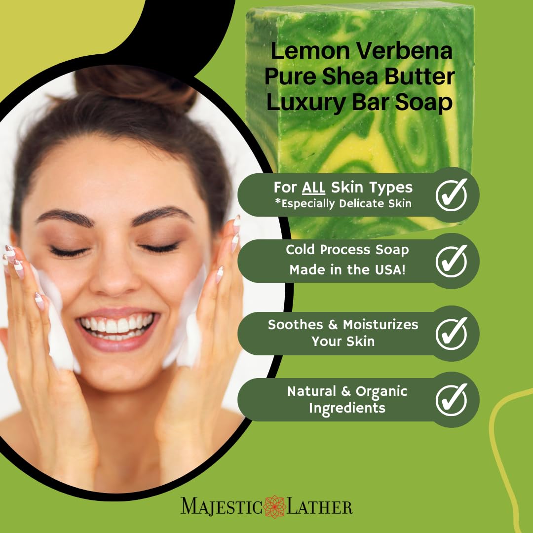 Majestic Lather Lemon Verbena Luxury Bar Soap for Face & Body. Cleanse, Nourish & Moisturize Skin. For All Skin Types. Handmade in the USA. Beauty & Personal Care Majestic Lather