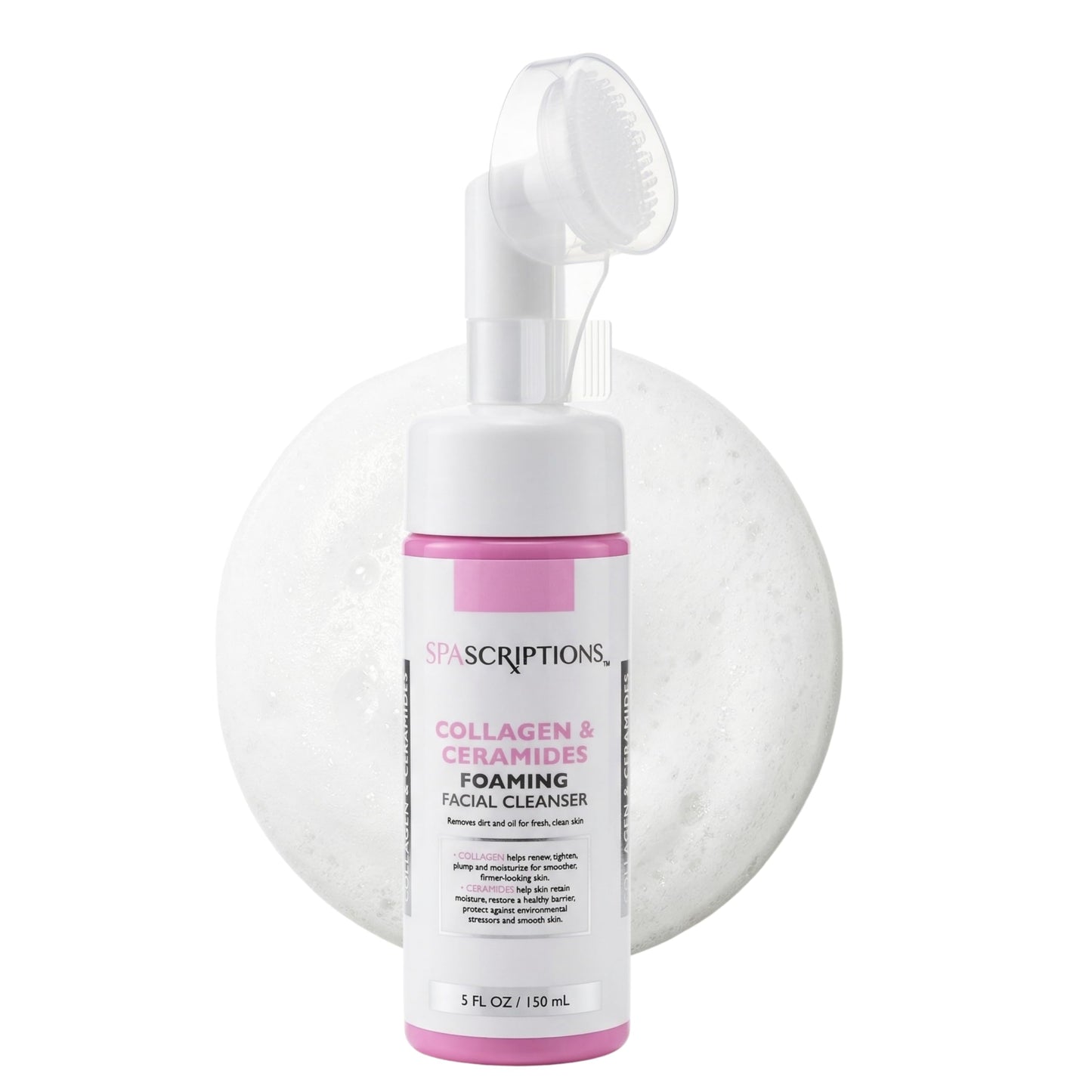 SpaScriptions 2 in 1 Cleanse & Exfoliate Foaming Facial Cleanser - Collagen & Ceramides Face Wash with Silicone Brush for Dry Skin with Barrier Beauty & Personal Care SpaScriptions