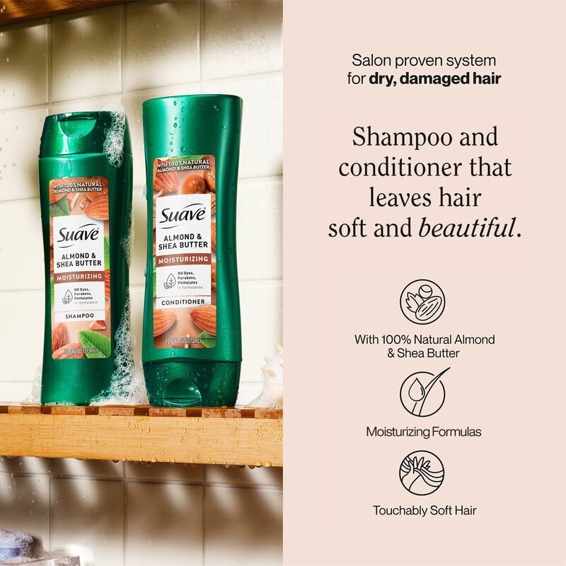 Suave Almond & Shea Butter Shampoo and Conditioner for Dry Hair - Moisturizing Hair Products for Women & Men, Frizz Control, 12.6 Oz Ea Beauty & Personal Care Suave