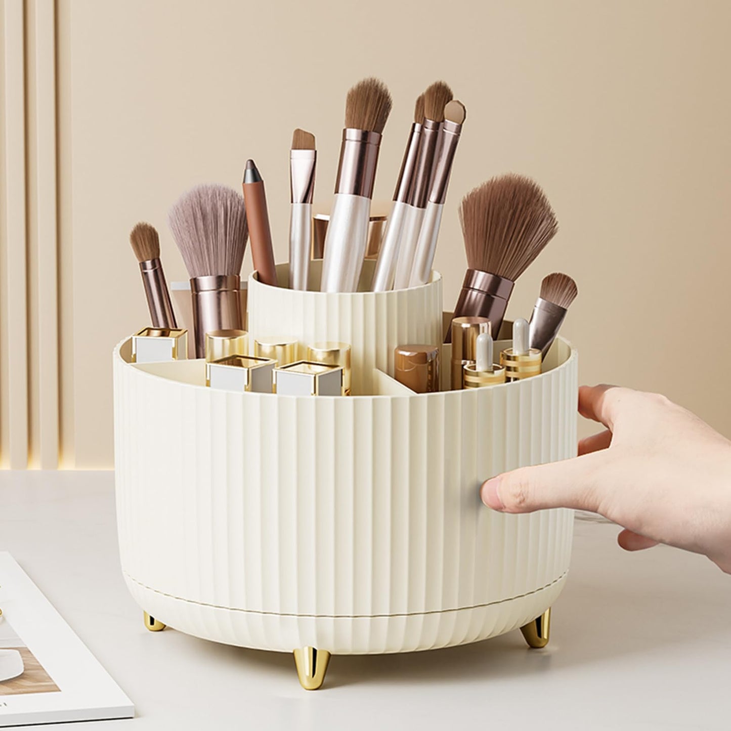 fanado 360° Rotate Makeup Brush Holder Organizer, Makeup Organizers Countertop, Makeup organization and Skincare Storage for Vanity, Desktop, Bathroom Beauty and Personal Care fanado
