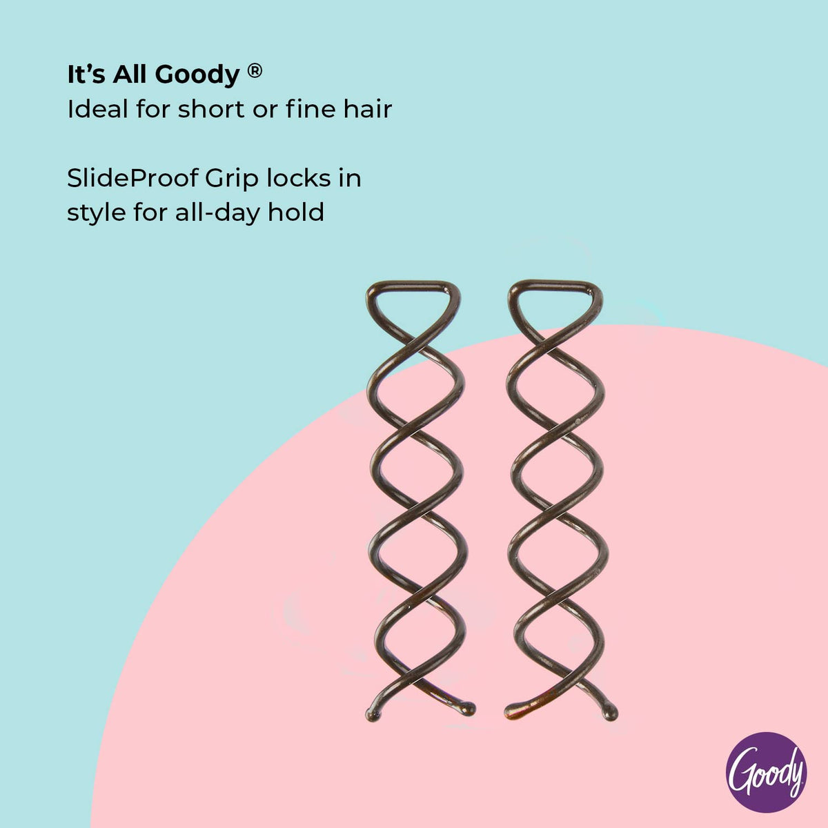 Goody Mini Spin Pins, 2 Ct, Spiral Clips for Quick & Easy Buns, All-Day Hold Twist Corkscrew Bobby Pins, Pain-Free Hair Accessories for Women, Men