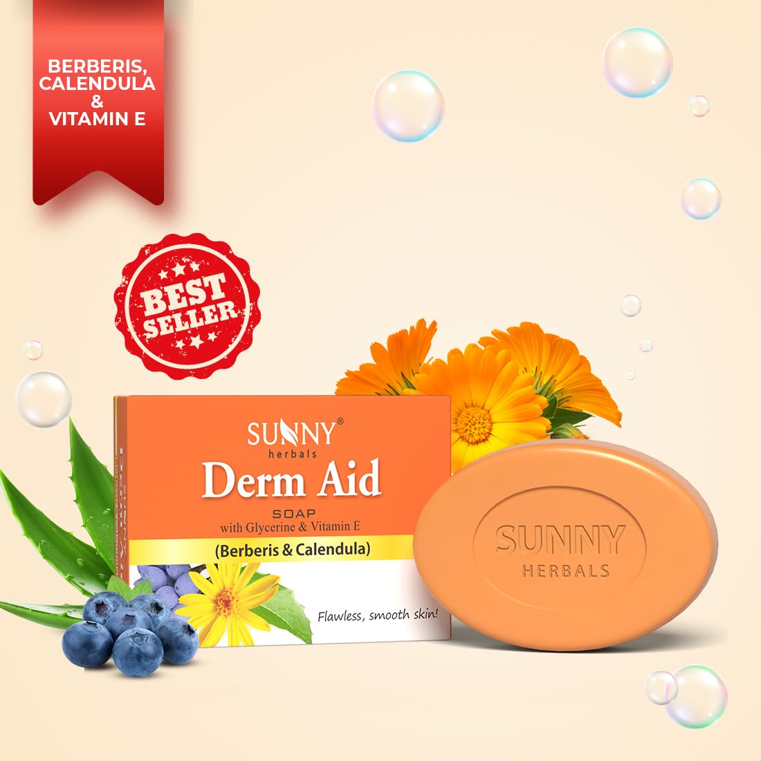 Bakson's Sunny Derm Aid Soap with Berberis & Calendula 75gm Pack of 4 Beauty & Personal Care Bakson