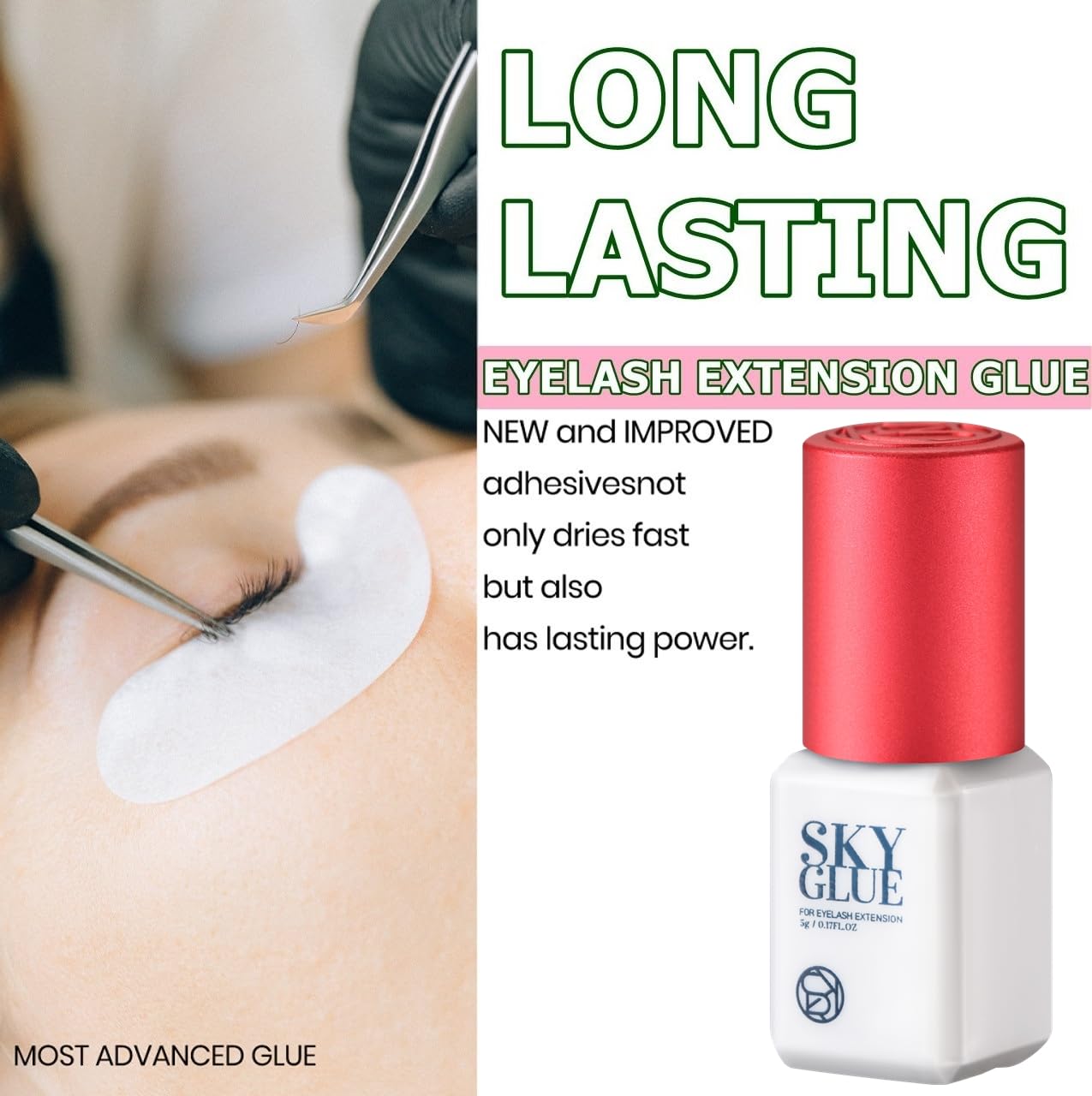 2 Bottles Sky Glue S+ for Eyelash Extension 5ml - Powerful Strong Professional Black Bonding Adhesive for Lash Extensions / 1-2s Fast Drying / 6-8 Beauty & Personal Care TUBeauty