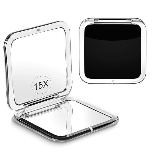 SANTOO Compact 15X Magnifying Makeup Mirror for Travel, Small Pocket Mirror-Handheld, Foldable & Portable 2-Sided with 15X Magnifying and 1X Mirror Beauty & Personal Care SANTOO