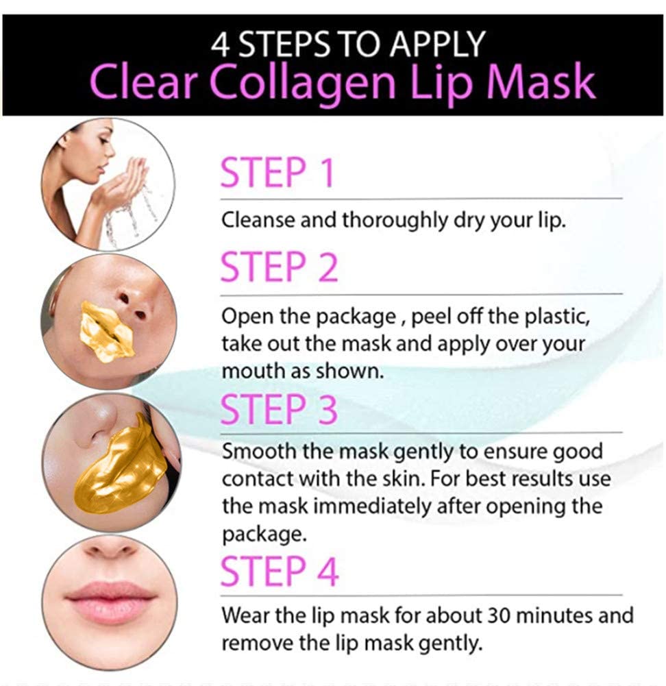24K Golden Crystal Lip Masks 30 Pieces Hydrating Lip Plumper Mask Collagen Nourishing Lip Care Gel Pads Remove Dead Skin Anti Chapped & Anti-Aging Lip Beauty & Personal Care VERONNI
