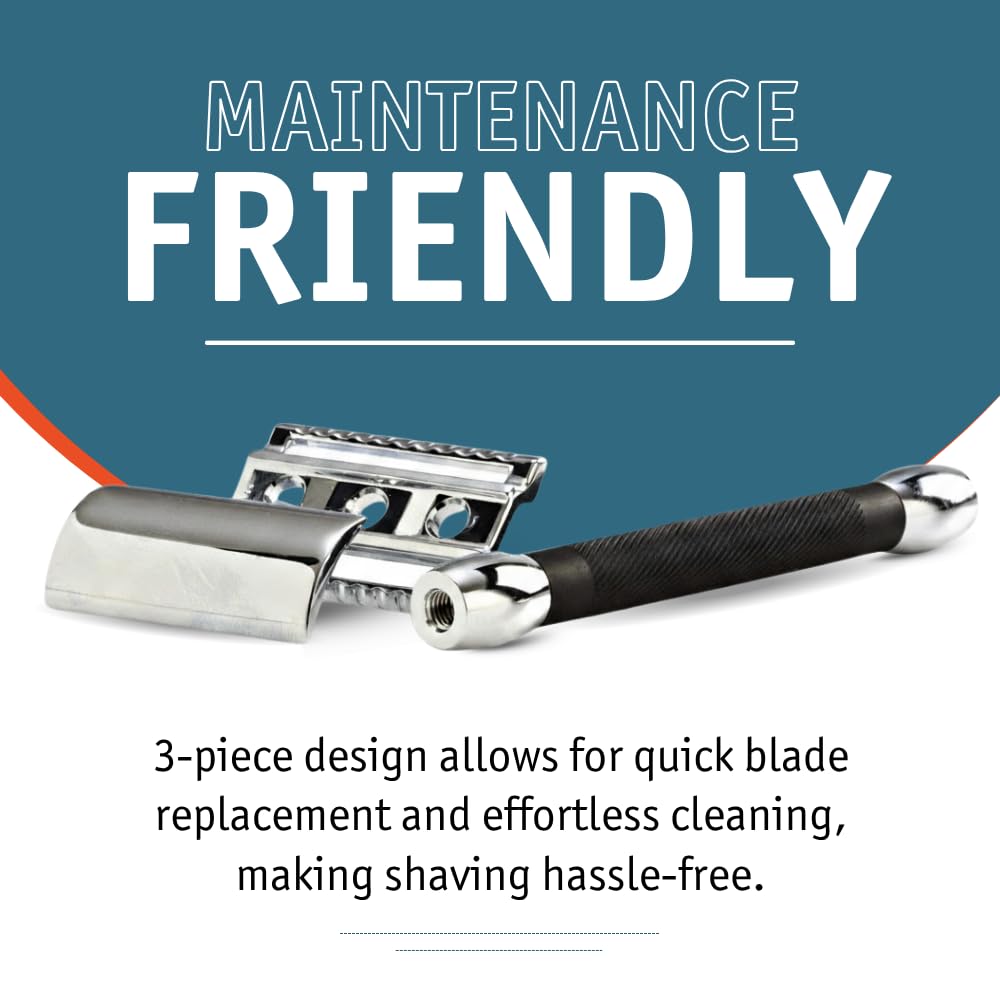 MERKUR 20C Double Edge Safety Razor, Long Handle, Black Anodized Aluminum & Bright Chrome Finish, Three-Piece Design, Closed Comb Straight Bar, Made Beauty and Personal Care MERKUR