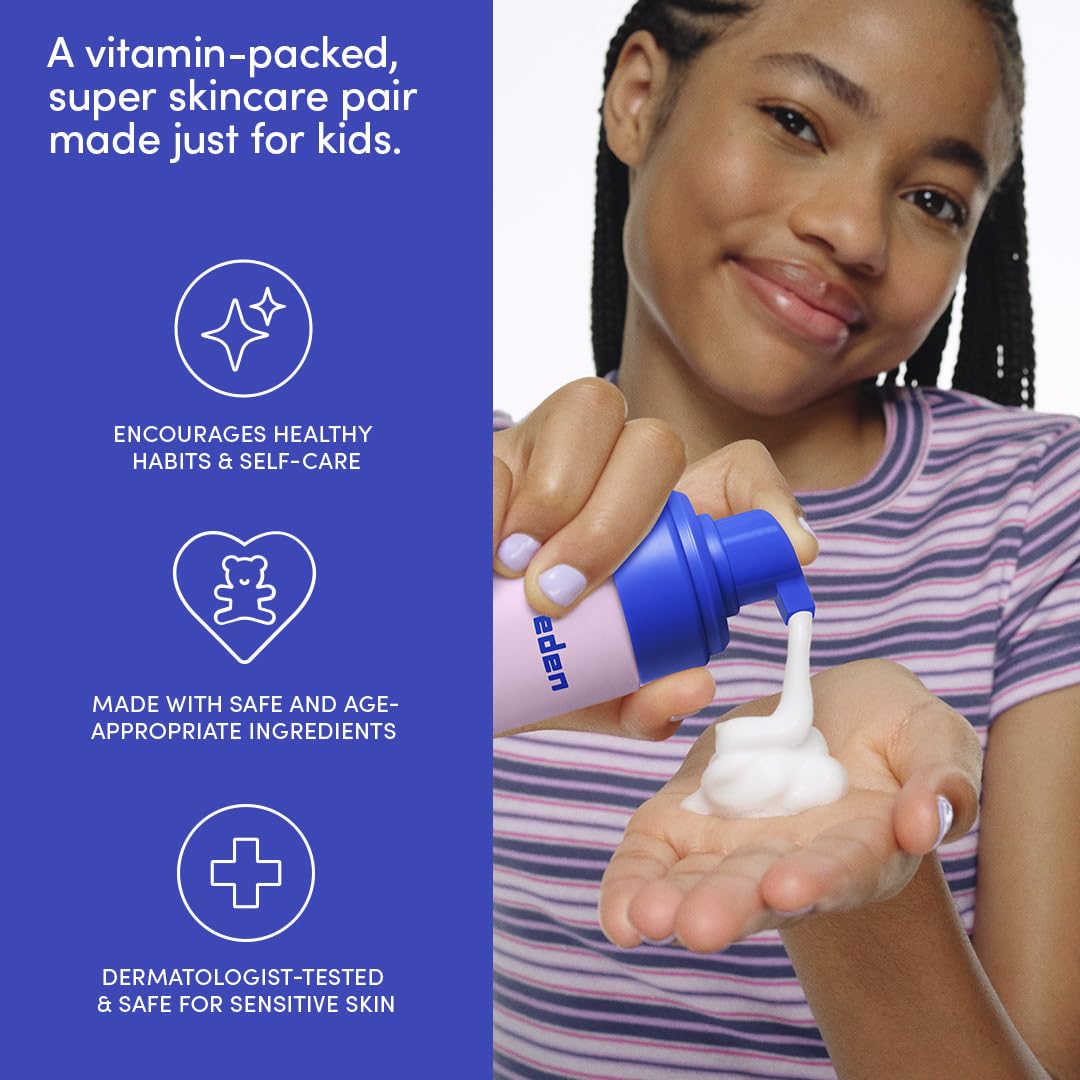 Evereden Kids Happy Face Duo (Cool Peach) - Multi-Vitamin Face Wash & Face Cream Set - Clean & Vegan Skin Care for Kids 3+ - Moisturizing, Nourishing Beauty and Personal Care Evereden