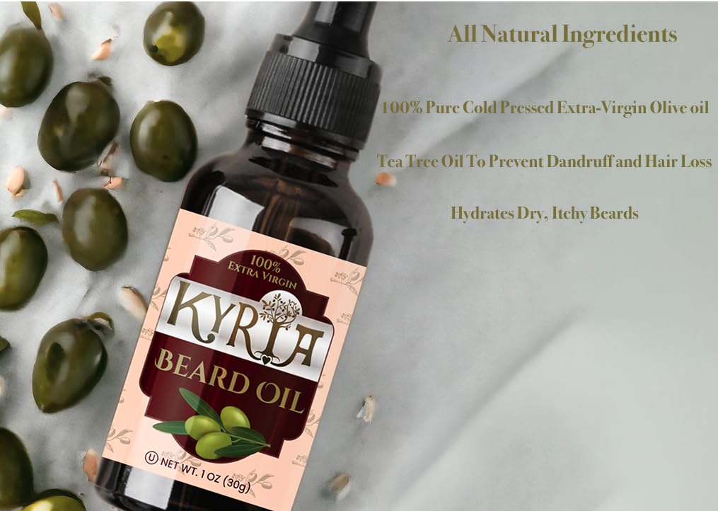 Kyria Greek Extra Virgin Olive Oil - Beard Oil - Beard Care - Imported 100% Pure Cold Pressed Unrefined Beard Moisturizer For Men- Face Moisturizer Beauty and Personal Care Kyria