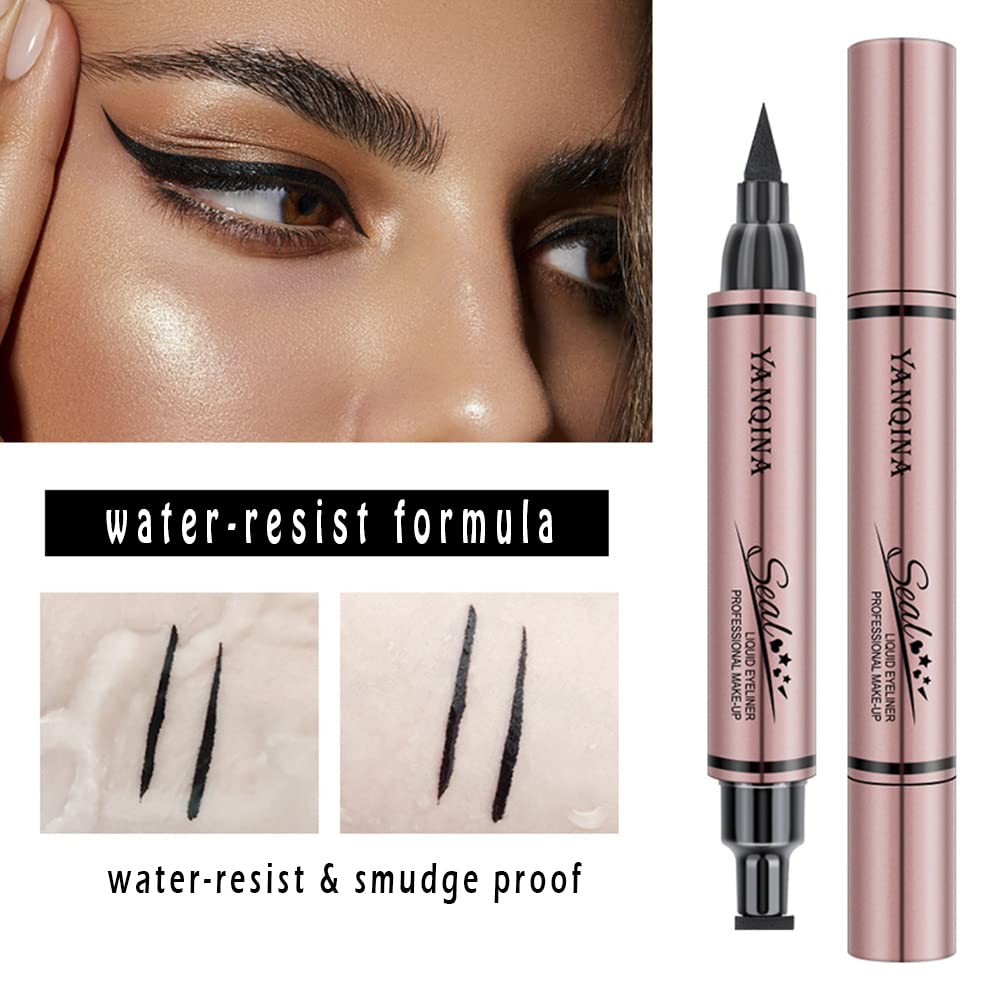 Jumbo Dual Ended Eyeliner, High-Capacity Liquid Black Winged Cat Eye Stamp & Liner Pen, Waterproof Makeup Tool for Women Beauty & Personal Care Linble