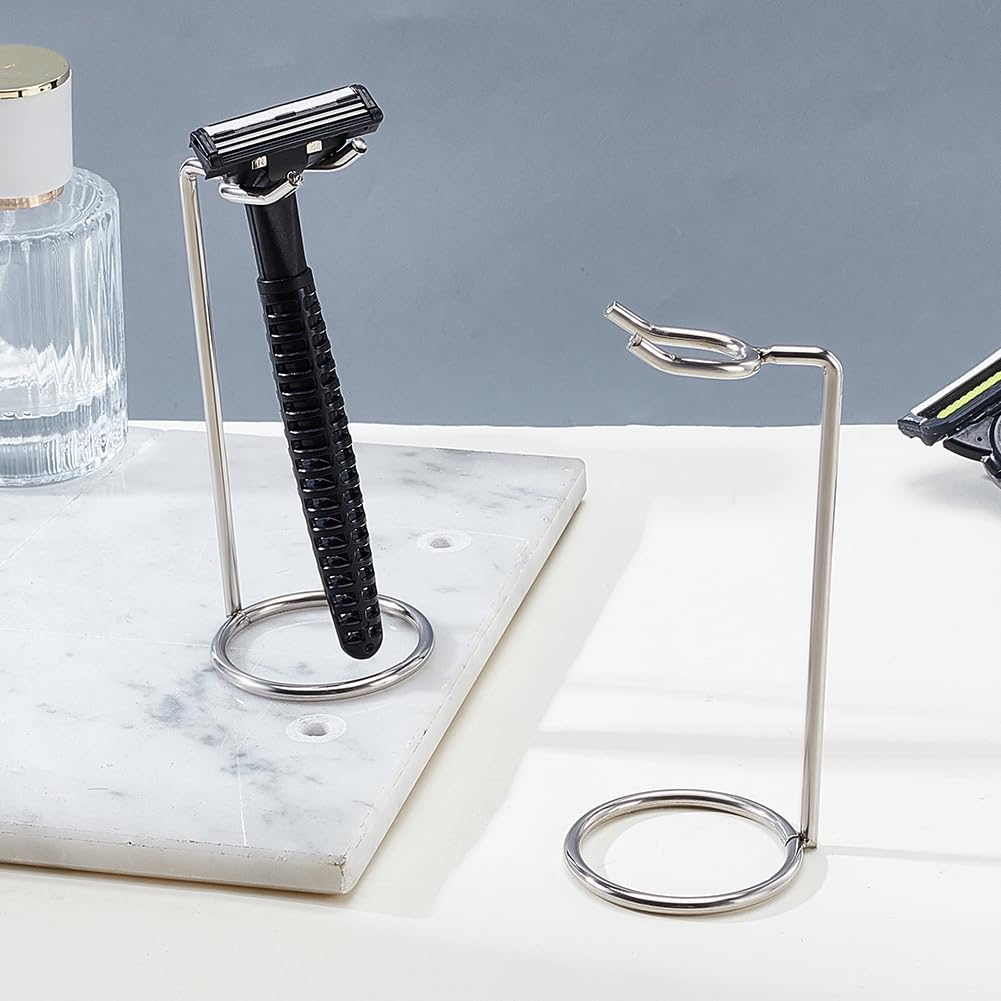 AHANDMAKER 2 Pack Stainless Steel Safety Razor Stand for Razors and Brushes 2x4.8in Heavy Duty Razor Holder Shaving Brush Organizer for Bathroom Beauty and Personal Care AHANDMAKER