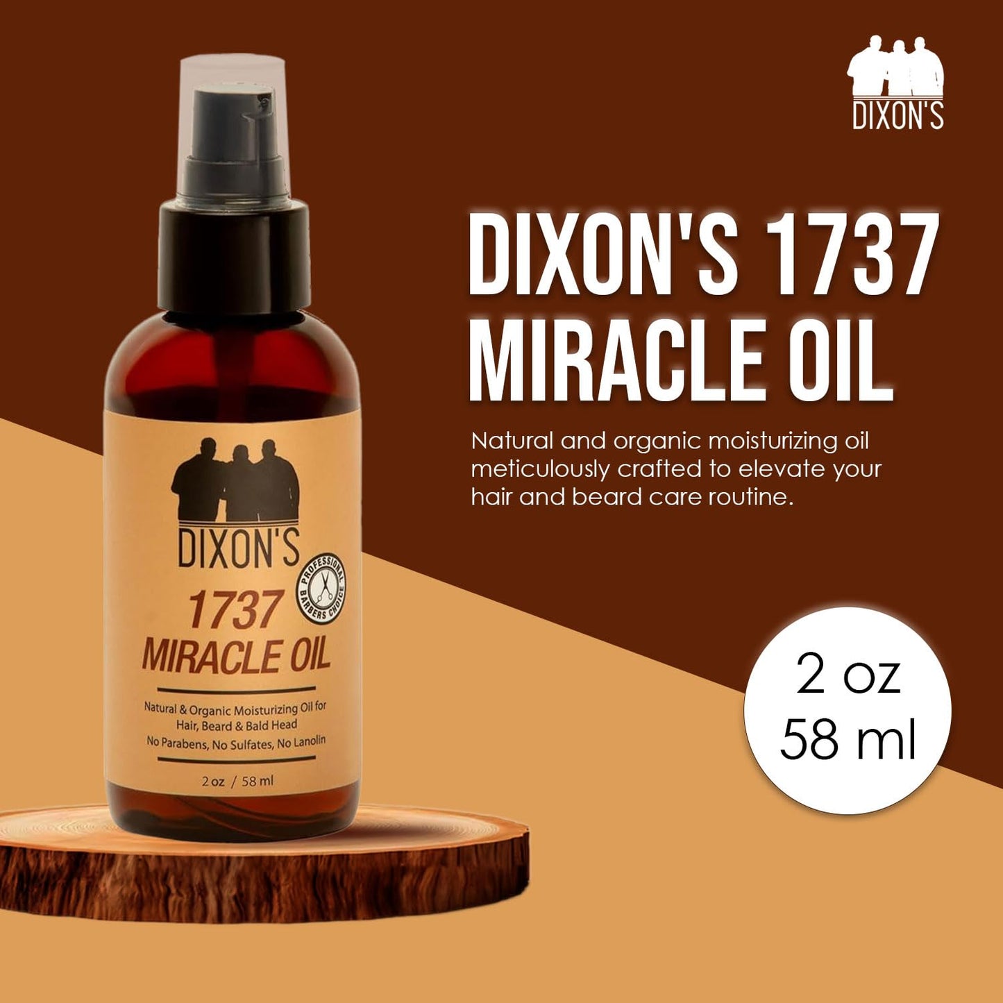 Dixon's 1737 Miracle Oil, Natural Organic Beard, Scalp, Hair Oil for Softening, Shine, Breakage Reduction, Scalp Hydration Organic Nourishment (2 fl Beauty and Personal Care Dixon's 1737