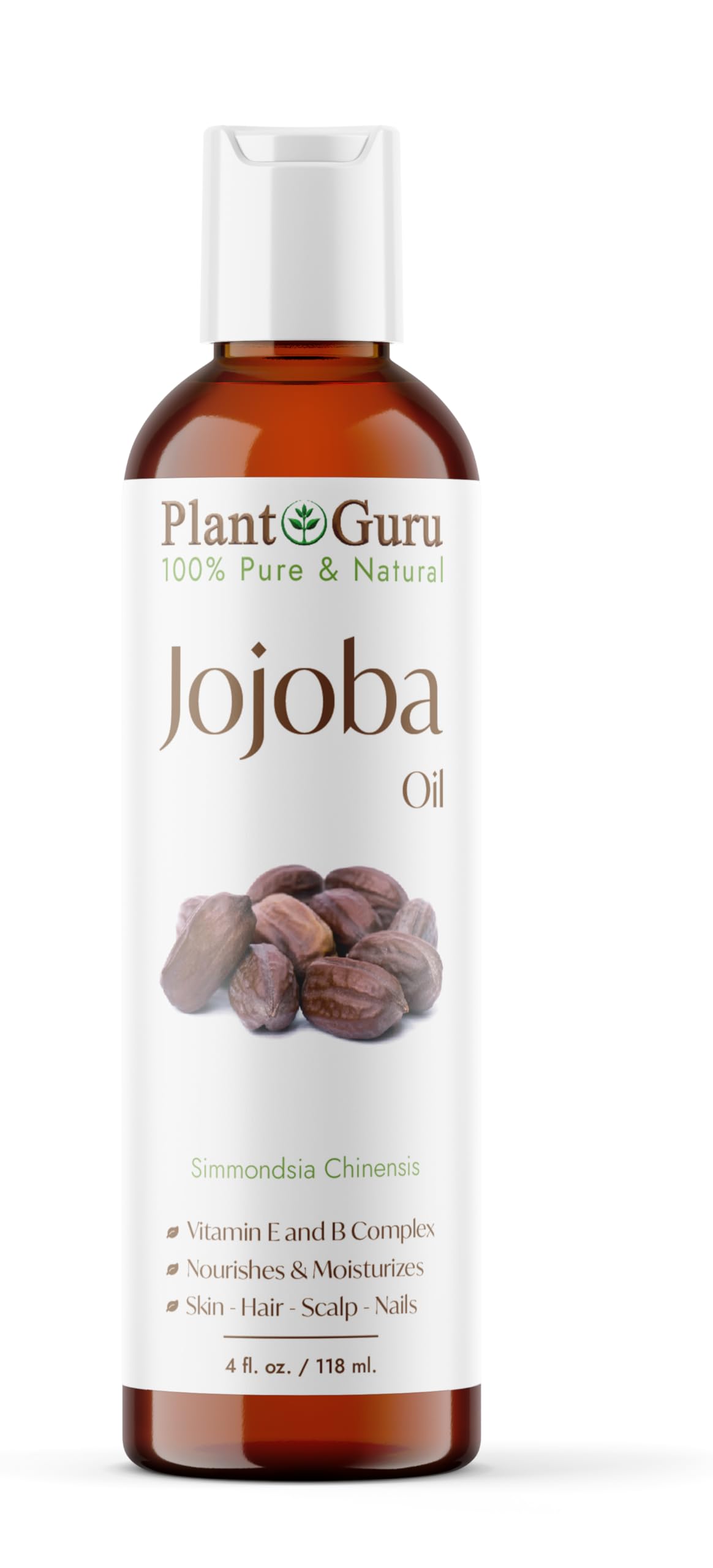 Plant Guru Jojoba Oil 4 fl. oz. Cold Pressed Unrefined - 100% Pure Natural Moisturizer For Skin, Body, Face And Hair Growth. Deeply Hydrating Carrier Beauty & Personal Care Plant Guru