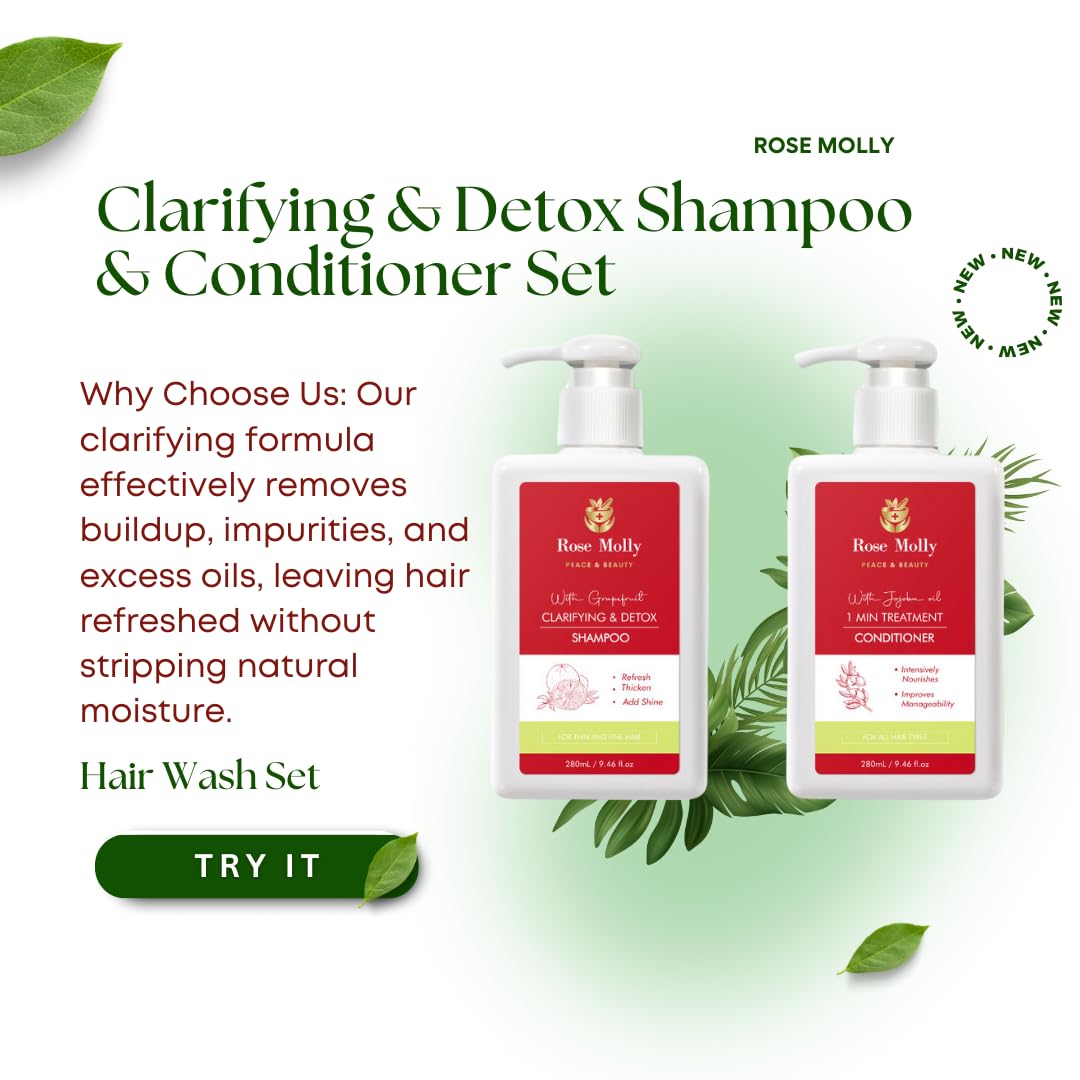 Rose Molly White Grapefruit Clarifying & Detox Shampoo, 1 Min Treatment Conditioner Set, 9.46 fl oz Beauty & Personal Care Rose Molly