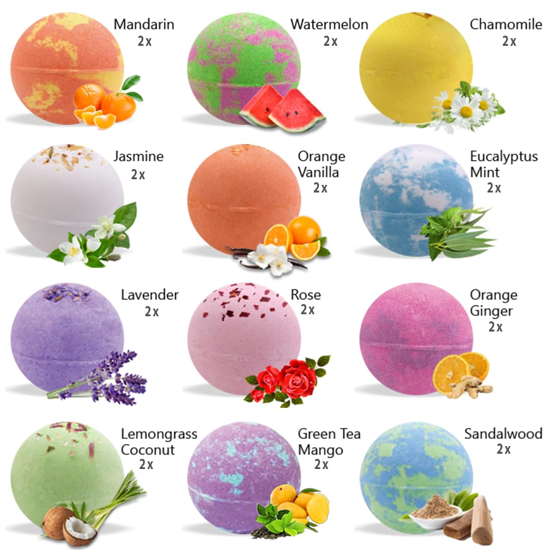 Bath Bombs for Women Gift Set - 24 Natural and Organic Bath Bombs with Essential Oils & Moisturizing Shea Butter, Spa Birthday Gift, Selfcare Gifts Beauty and Personal Care Mineral Me California