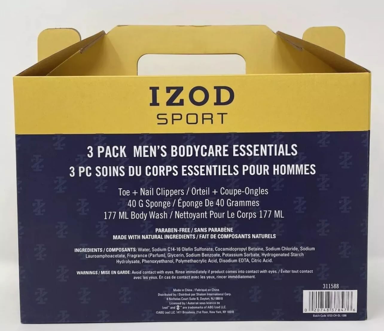 IZOD Sport 3 Pack Body Care, Toe & Nail Clippers, Body Wash and 40g Sponge, Blue & Yellow Beauty & Personal Care IZOD