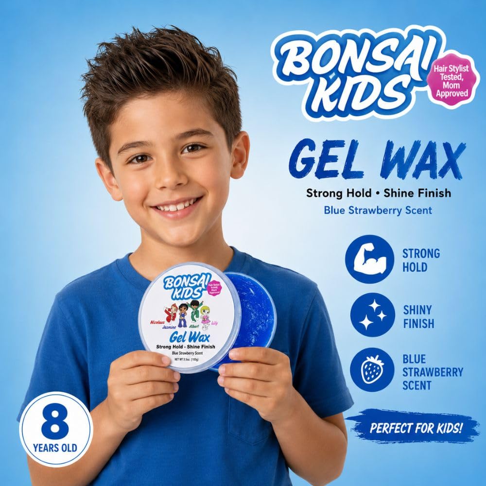 Bonsai Kids Boys Hair Gel Wax - Strong Hold for Toddlers & Kids, Tame Flyaways, Ponytails, Buns & All-Day Styles Beauty & Personal Care Bonsai Kids Hair Care