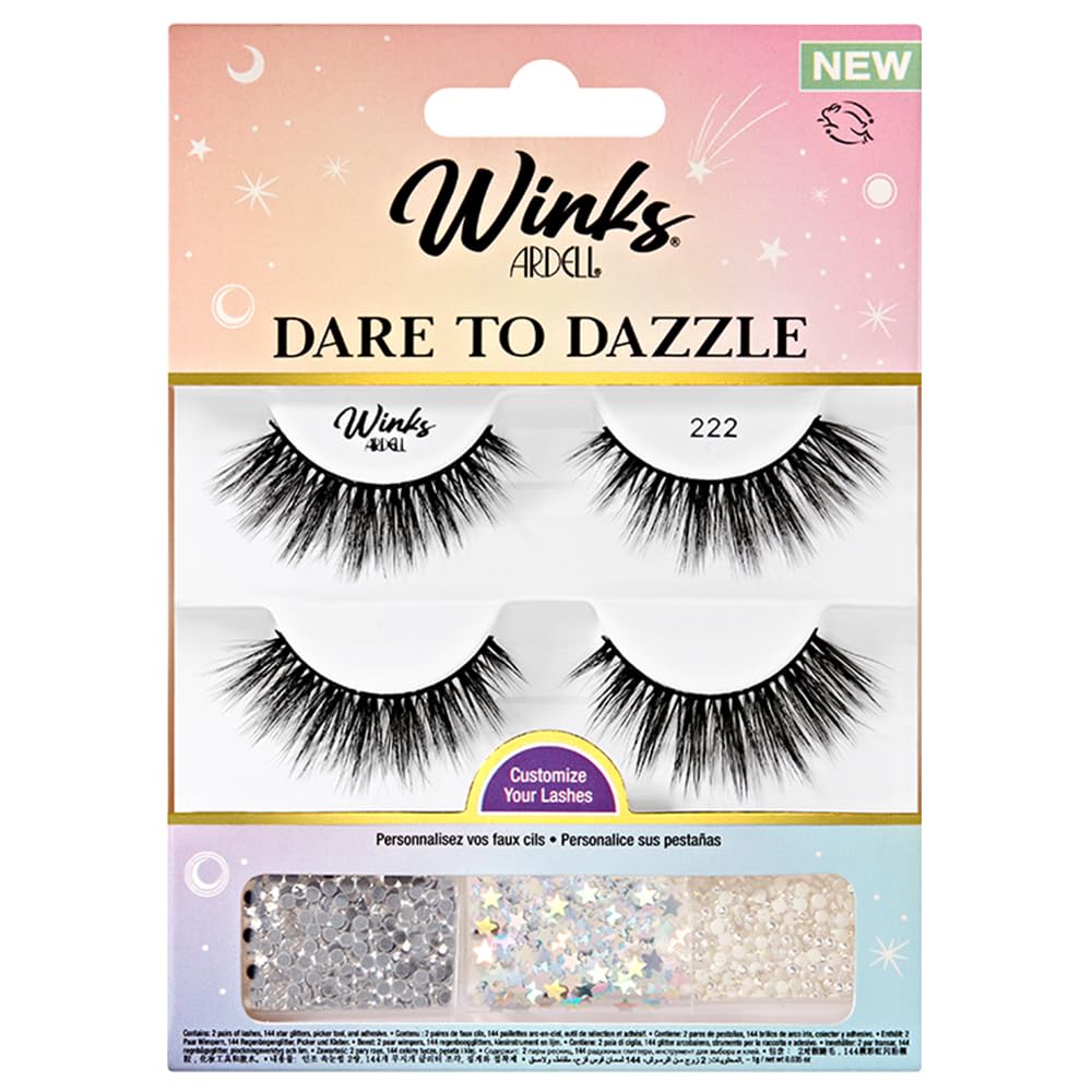 Ardell Winks Dare to Dazzle False Eyelashes - 222 Lash Set with Customizable Rhinestones & Glitter, DIY Glam Lashes for Party & Special Events