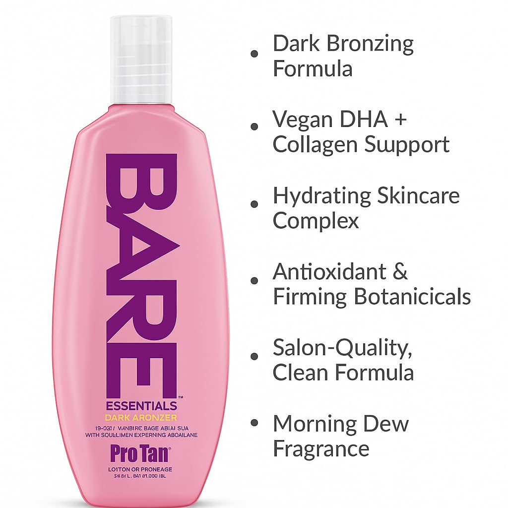 Pro Tan BARE Essentials Dark Bronzer Tanning Lotion 8.5 fl oz - Vegan DHA, Collagen Boosting Squalane, Aloe, Coconut Oil, Jojoba & Vitamins B C E Beauty & Personal Care Pro Tan