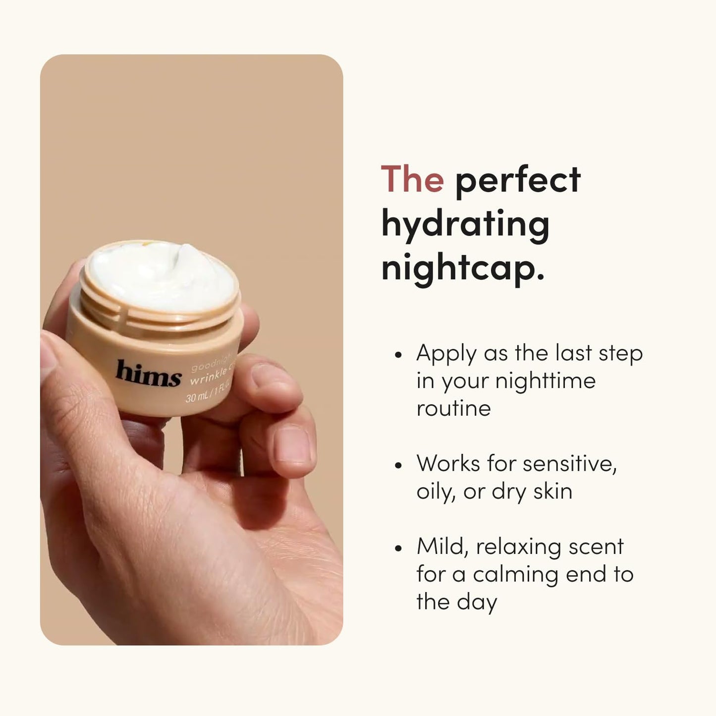 hims Goodnight Wrinkle Cream - Hyaluronic Acid & Shea Butter - Face Moisturizer for Fine Lines & Dry Skin - Deep Hydration Night Cream for Men Beauty & Personal Care HIMS & HERS