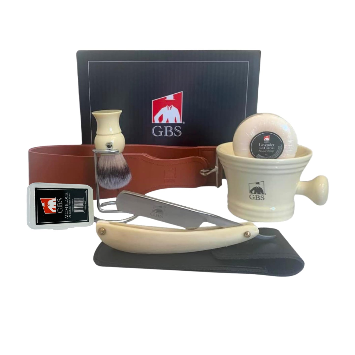 Gents Complete Straight Razor Shaving Kit for Men - 9 Piece Professional Barber Set with Shave Ready Razor, Leather Strop, Ceramic Mug, Brush Stand Beauty and Personal Care G.B.S