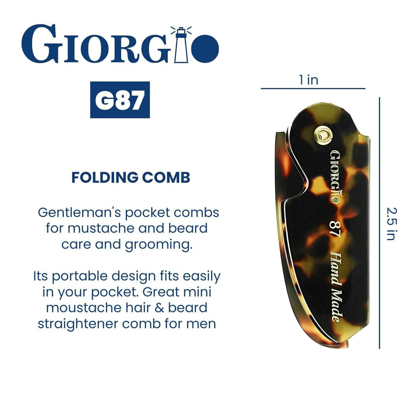 Giorgio G87 Gentleman's Tokyo Folding Pocket Comb, Flexible Men's Hair, Beard and Mustache Pocket Comb. Hand-Made of quality Durable Cellulose Acetate Beauty and Personal Care GIORGIO