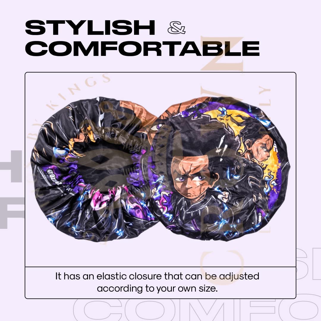 Anime Bonnet with Elastic Soft Band Adjustable Women and Men Silky Bonnets for Sleeping Comfortable Satin Fabric, Dark Huey Beauty and Personal Care FOR KINGS. BY KINGS CROWN LMTD SUPPLY