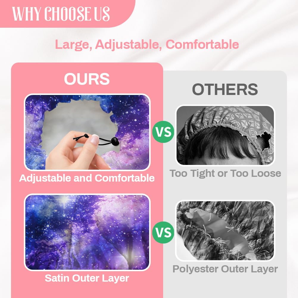 DELORIGIN Starry Sky Reusable Shower Cap Milky Way Double Layer Waterproof Shower Caps Large Elastic Hair Cover Adjustable Hair - Drying Caps Beauty and Personal Care DELORIGIN