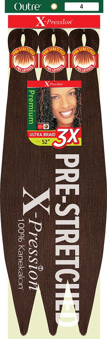Outre X-Pression Braid - Pre Stretched Braid 52" 3X (2 Pack, MEDIUM BROWN 4)