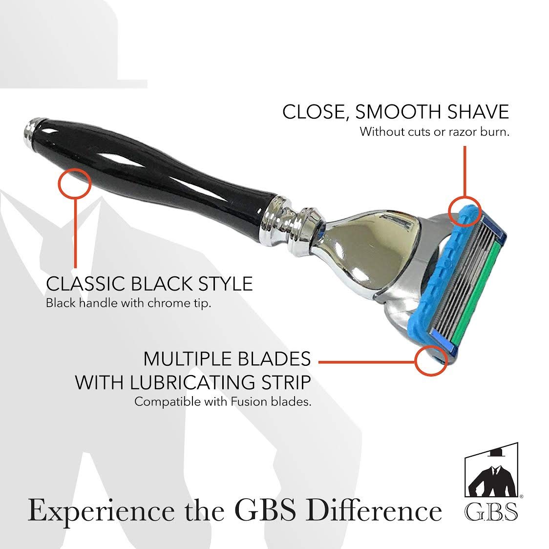 G.B.S 4 Piece Shaving Set, 5 Blade Cartridge Compatible Black Handle Razor, Black Shaving Brush Synthetic, Shave Razor and Brush Stand, Sandalwood Beauty and Personal Care G.B.S