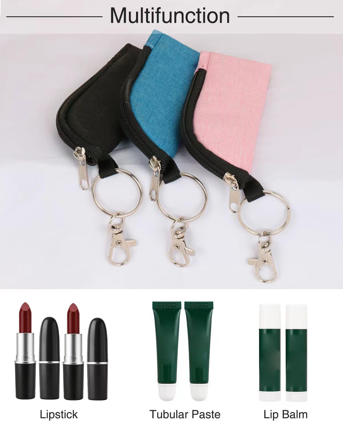 Meiiy Chapstick Holder Lip Balm/Gloss Sleeve Pouch Portable Lipstick Bag With Hook Gift for Women (3pcs) Beauty & Personal Care Meiiy