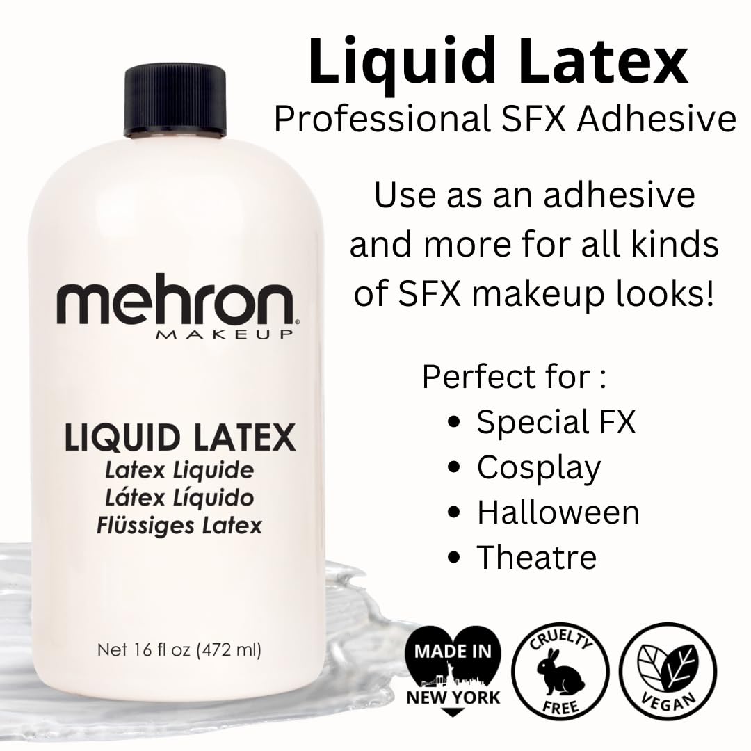 Mehron Makeup Liquid Latex | SFX Makeup | Halloween Latex Makeup | Latex Glue for Skin | Prosthetic Glue 16 fl oz (473 ml) ) (Clear) | Made in the USA Beauty & Personal Care Mehron