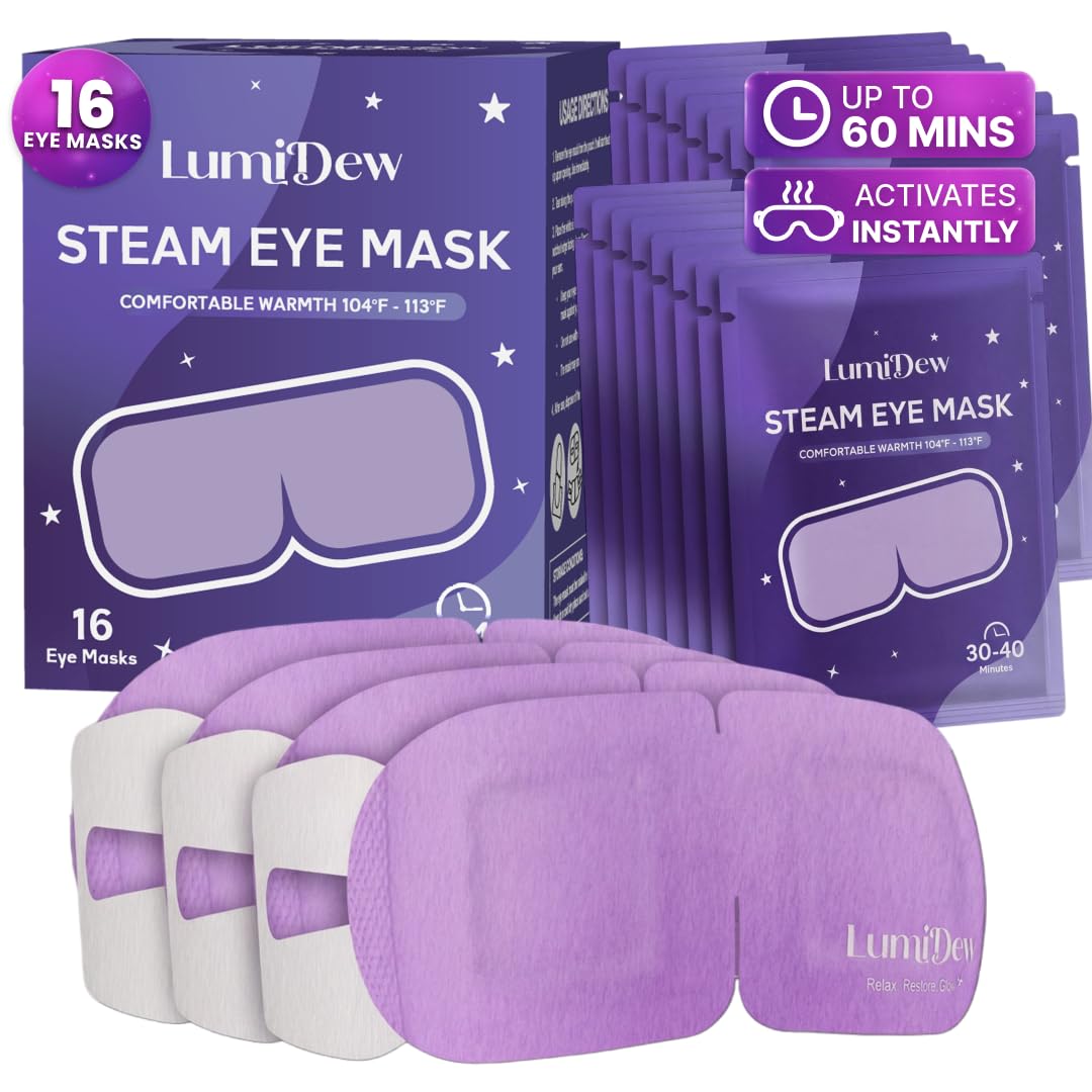 LumiDew Steam Eye Mask, Self Heating Heated Eye Mask for Sleep, Warm Compress for Eyes, Moist Heat for Dry Eye Relief, Stye Eye Treatment, Spa, Travel Beauty and Personal Care LumiDew