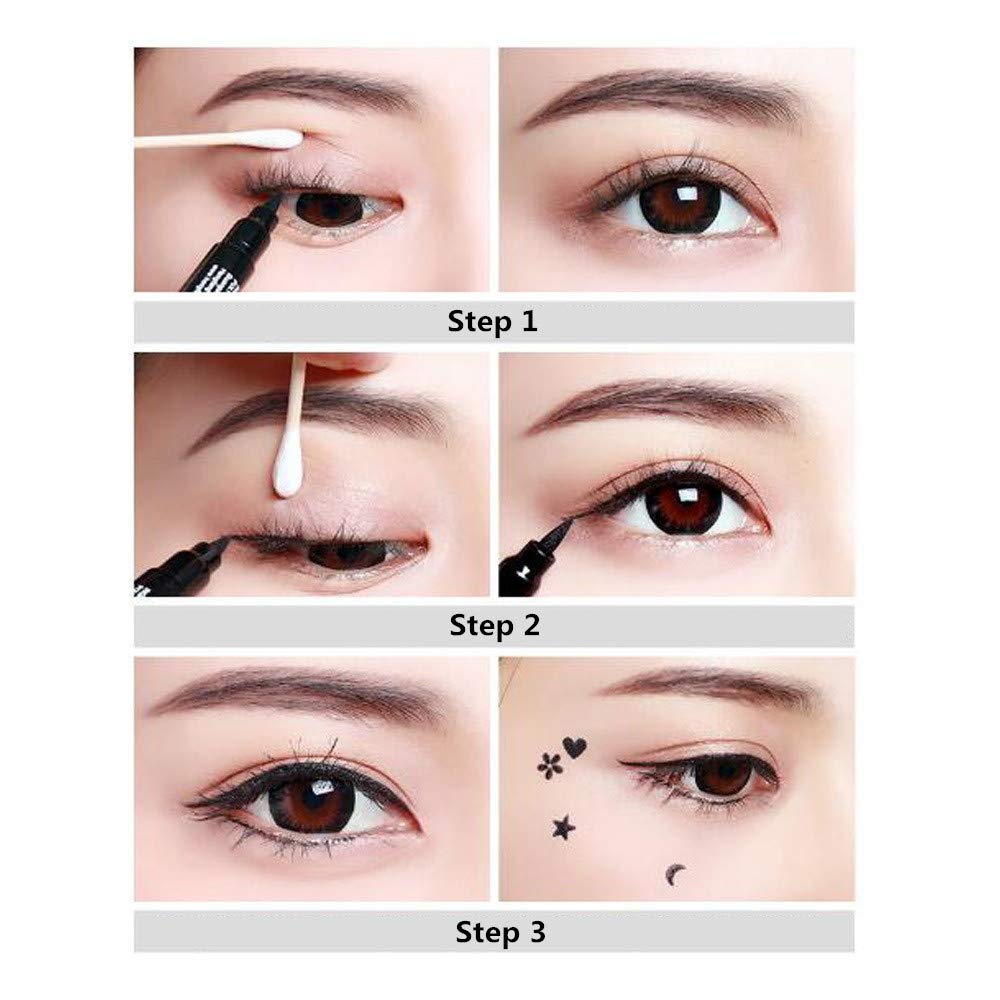 Pinkiou 2 in 1 Double-headed Liquid Eyeliner Pen Stamp Super Slim Gel Felt Tip High Pigment Black Waterproof Smudgeproof Long Lasting Tattoo Makeup… Beauty & Personal Care Pinkiou