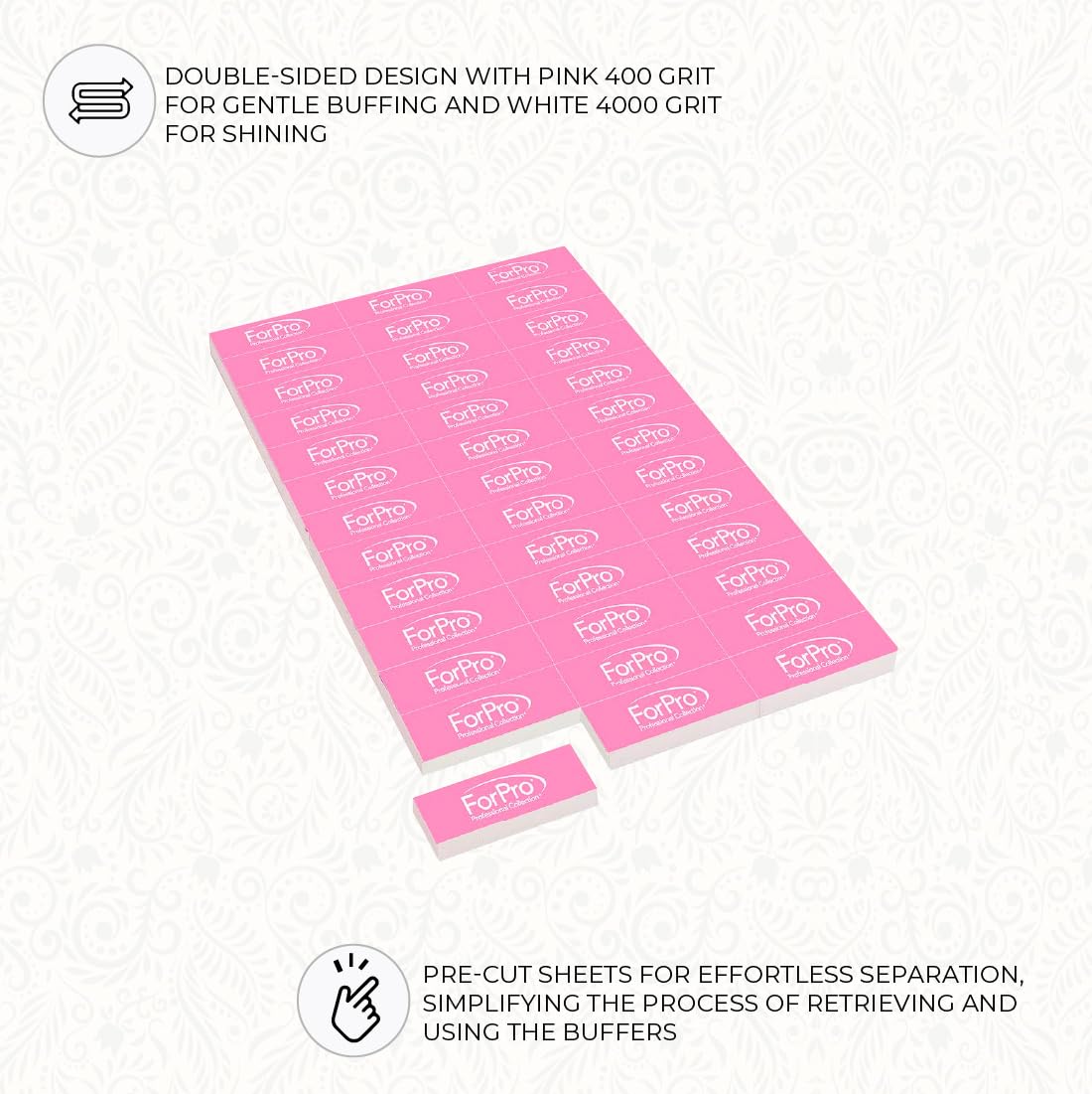 ForPro Professional Collection Sparkle Mini Buffer Sheet, Pre-Cut, Double-Sided Manicure & Pedicure Nail Buffers, Pink 400/White 4000 Grit, 39-Count Beauty & Personal Care ForPro Professional Collection