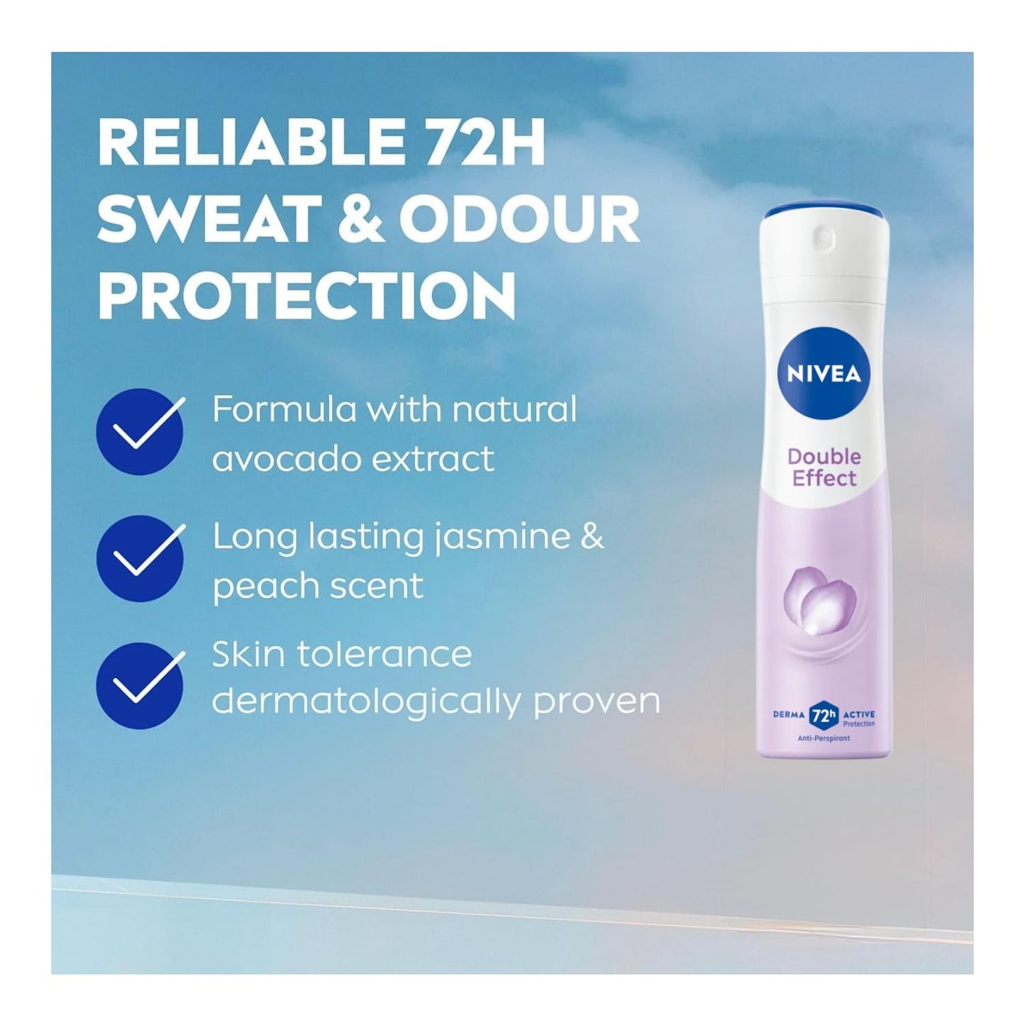 NIVEA Double Effect Anti-Perspirant Spray for Women, 72H Sweat & Odor Protection, Avocado Extract, Alcohol-Free Deodorant, Smooth Underarms, 200ml Beauty and Personal Care NIVEA