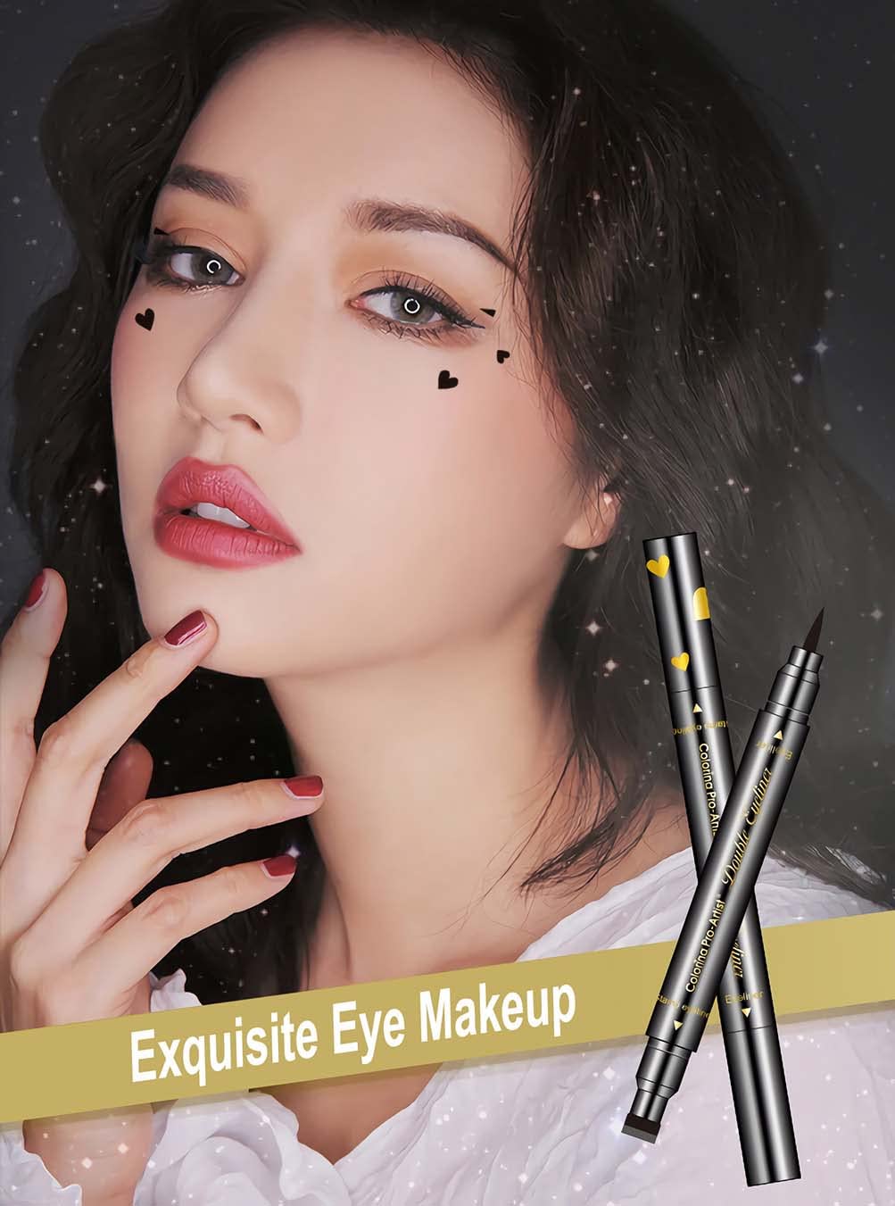 SUMEITANG 6 Pcs Double-headed Eyeliner Stamps Set Black Liquid Eye Liner Pen With Star,Moon,Heart,Flower,Smiley,Triangle Stamp Stencils Shapes Beauty & Personal Care SUMEITANG
