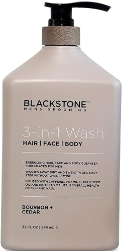 Blackstone 3-in-1 Wash for Men | Cleanses & Conditions Hair, Body, & Face | For All Skin & Hair Types | With Caffeine, Vitamin C, Hemp Seed Oil Beauty & Personal Care Blackstone