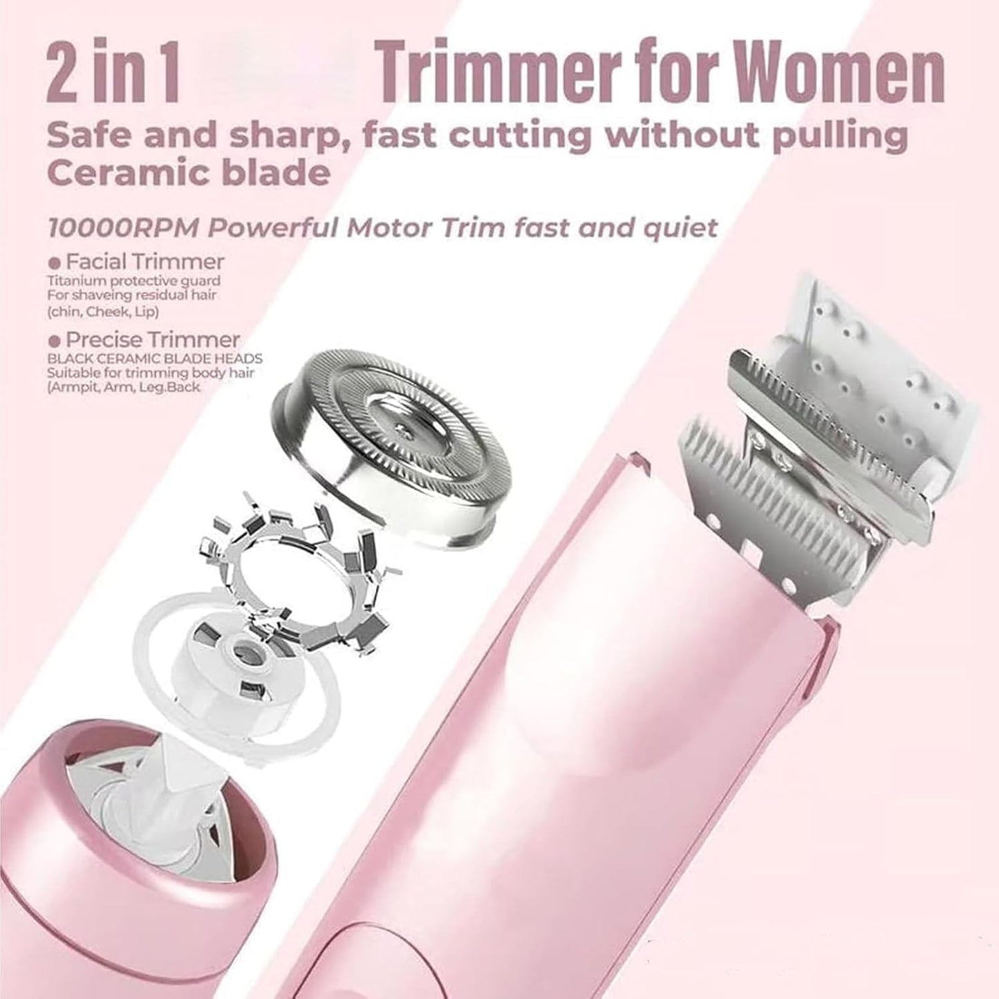 WBRSybUS Dual Head Shaver Women, 2-in-1 Electric Shaver & Trimmer, Waterproof, Rechargeable, Suitable for Women's Body Hair Grooming, Bikini Line Beauty and Personal Care WBRSybUS