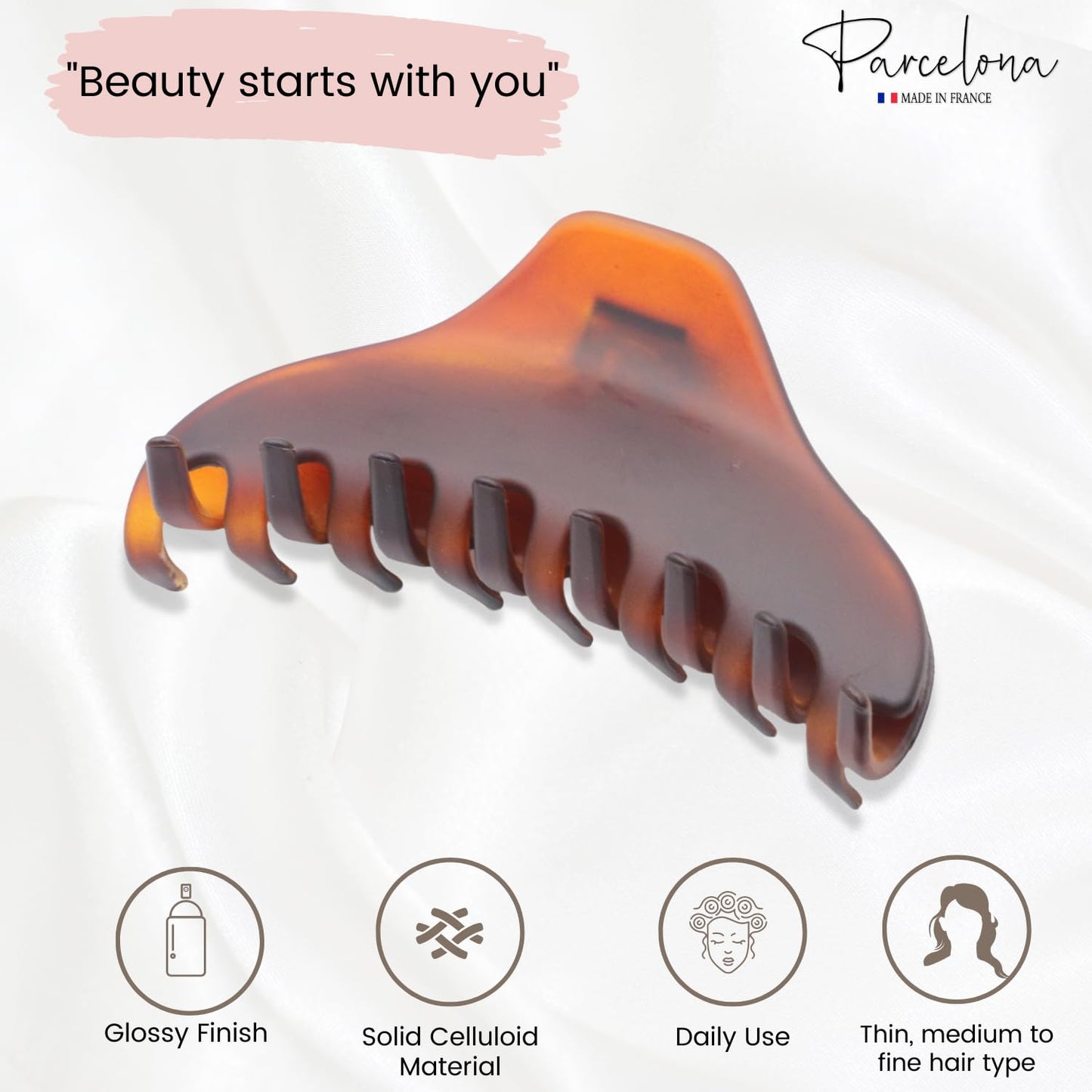 Parcelona French Skinny Boss Medium Dark Brown Shell Matte Finish Covered Spring Jaw Hair Claw Clip Clutcher Clamp - 3.5 Inches Beauty & Personal Care Parcelona